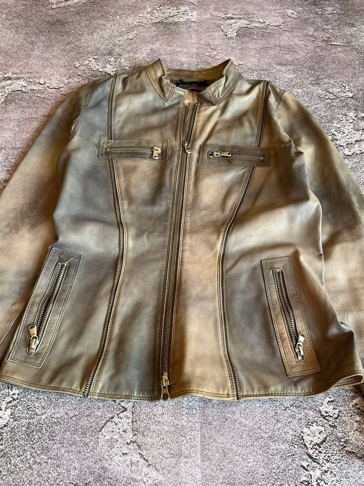 Leather Marc Cain Vintage "Used & Washed" Lamb Nappa Leather Jacket Size S / US 4 / IT 40 - 3 Thumbnail