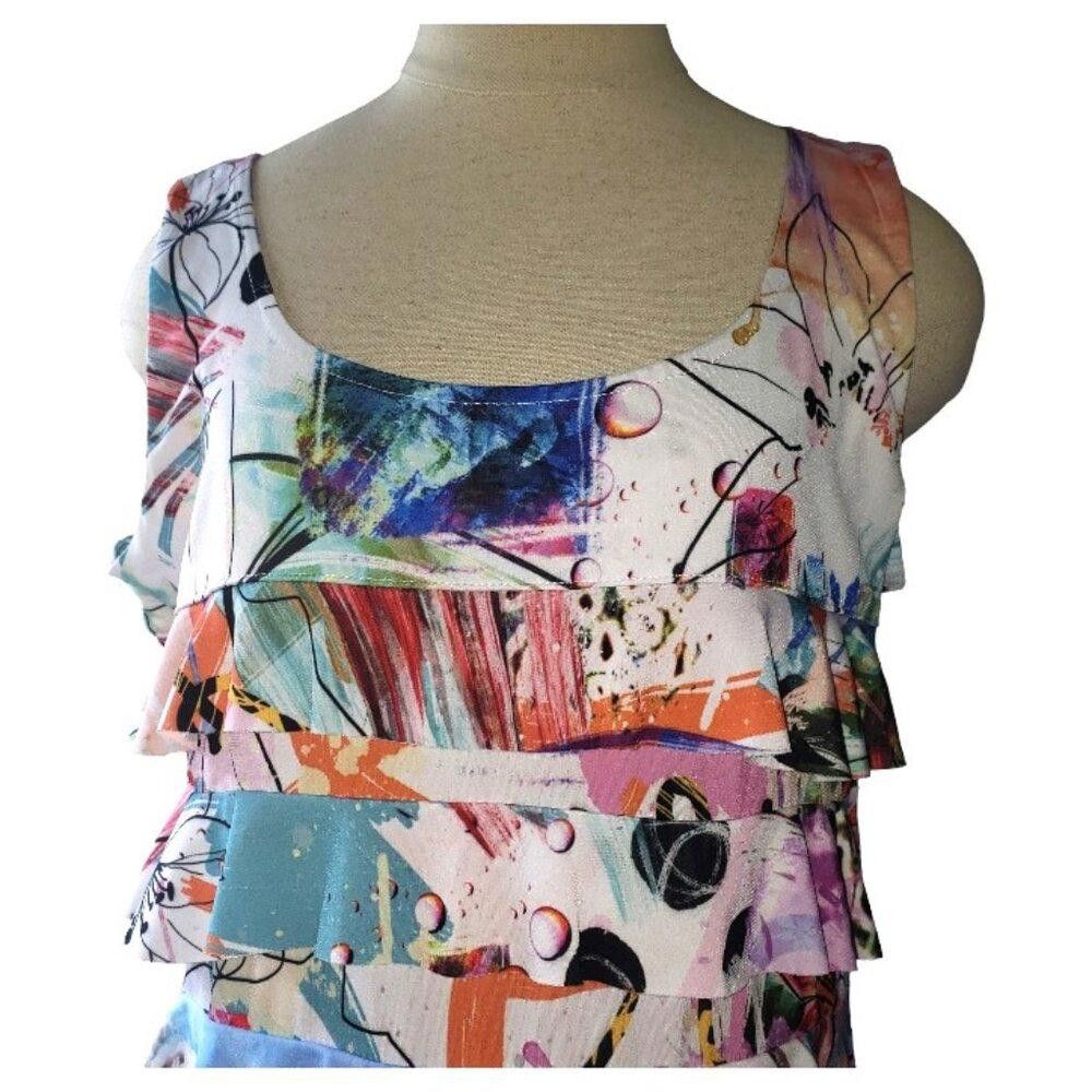 Designer CT1578 Patchington Sleeveless Layered Abstract Midi Dress L Size L / US 10 / IT 46 - 2 Thumbnail