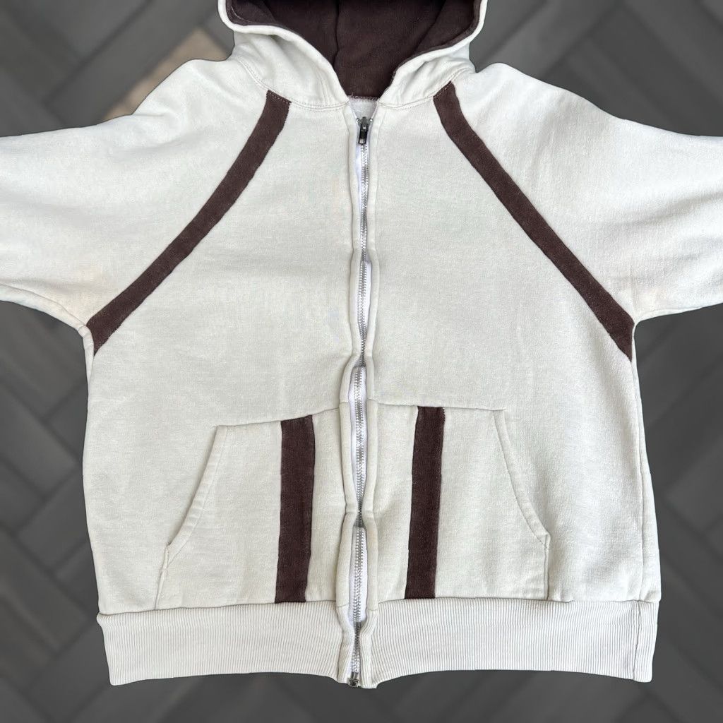 VINTAGE 70s Women's Cream Brown Raglan Cut PRIDE Full-Zip Hoodie Medium 19x21