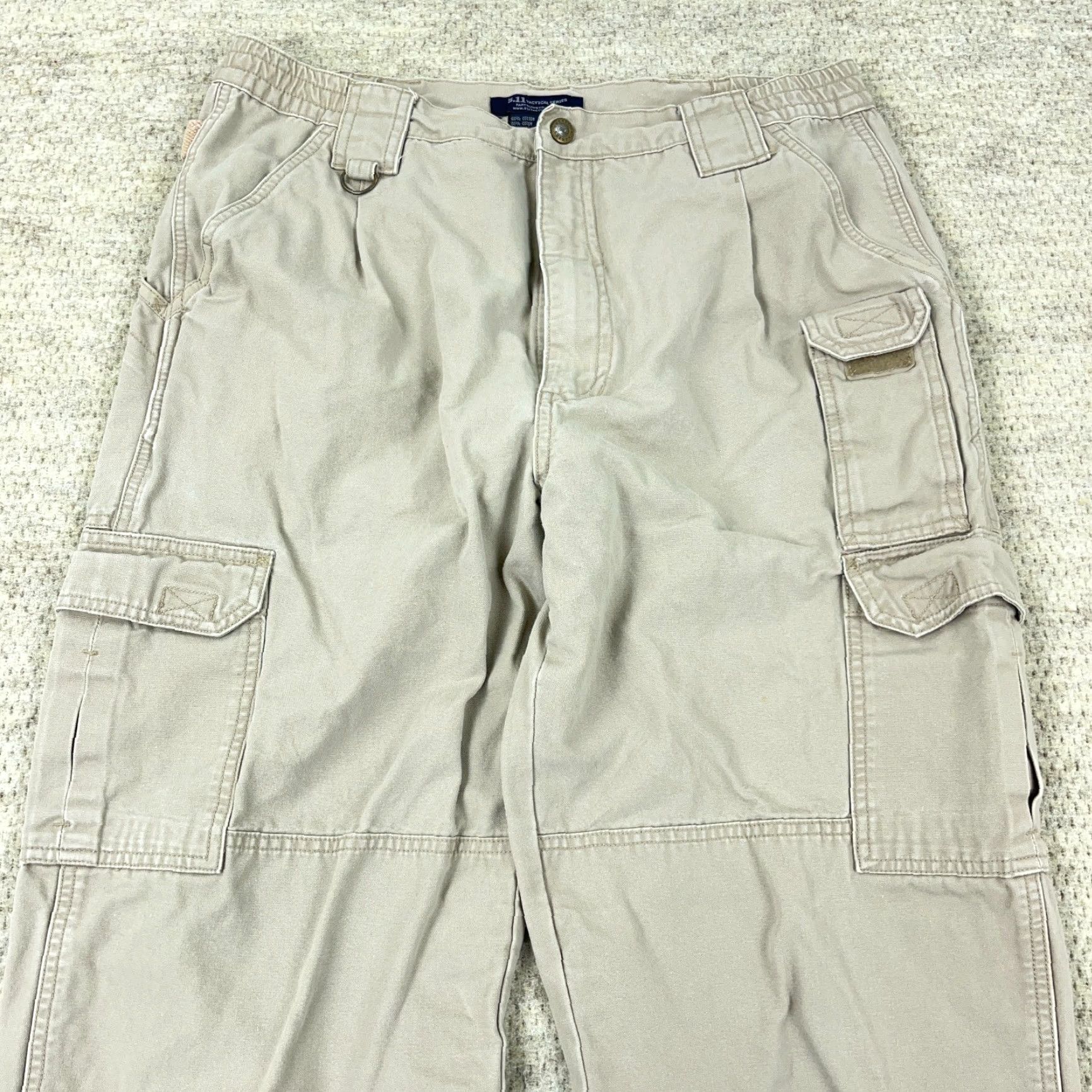 Vintage 5.11 Tactical Cargo Pants Men 34x32 Tan Canvas Casual Workwear 5-11 Taclite Pro Belt Loops Straight Leg 34 Mens Beige Cargo Trousers Size US 34 / EU 50 - 3 Thumbnail