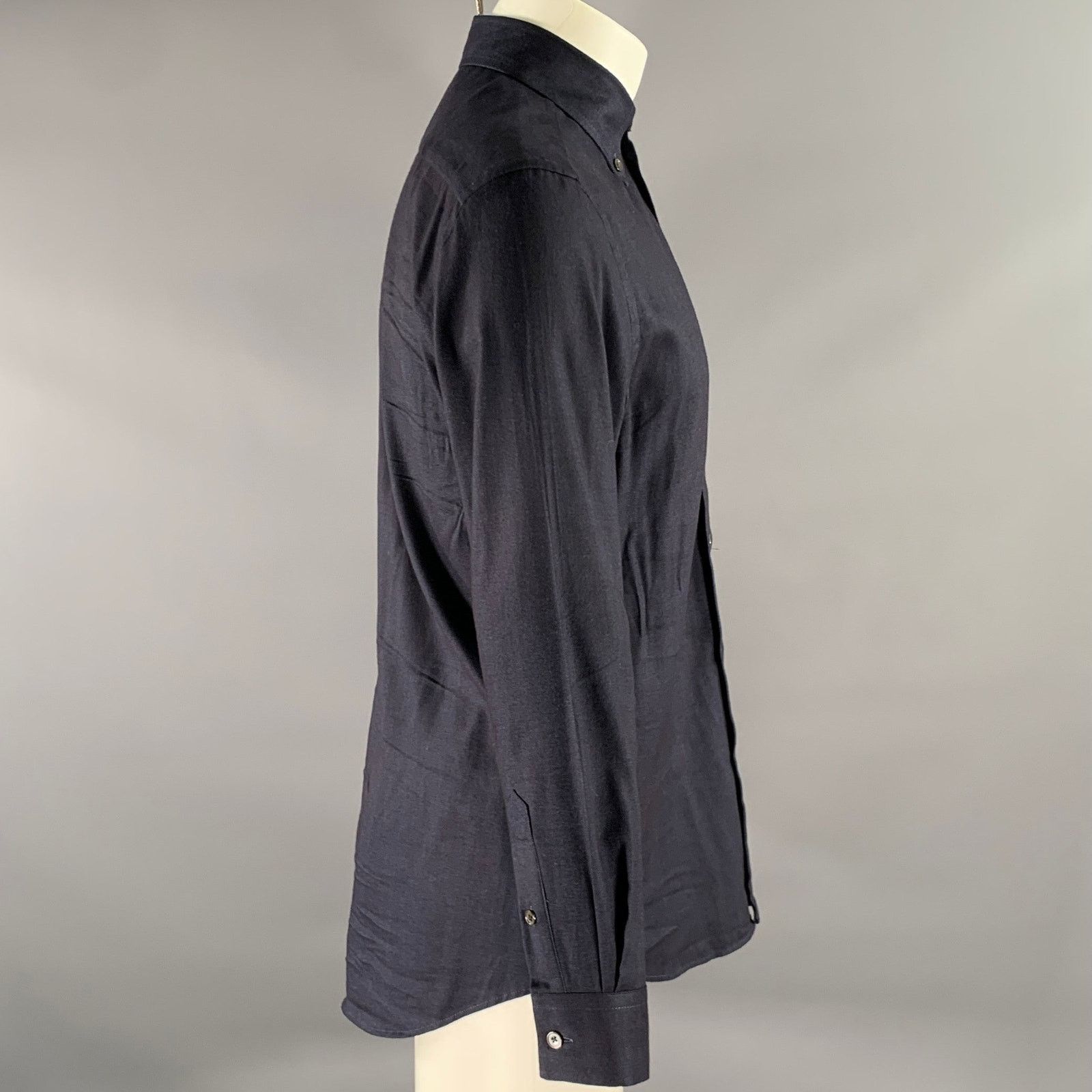 Paul Smith PAUL SMITH Navy Herringbone Flannel Cotton Blend Button-Down Size US S / EU 44-46 / 1 - 3 Thumbnail