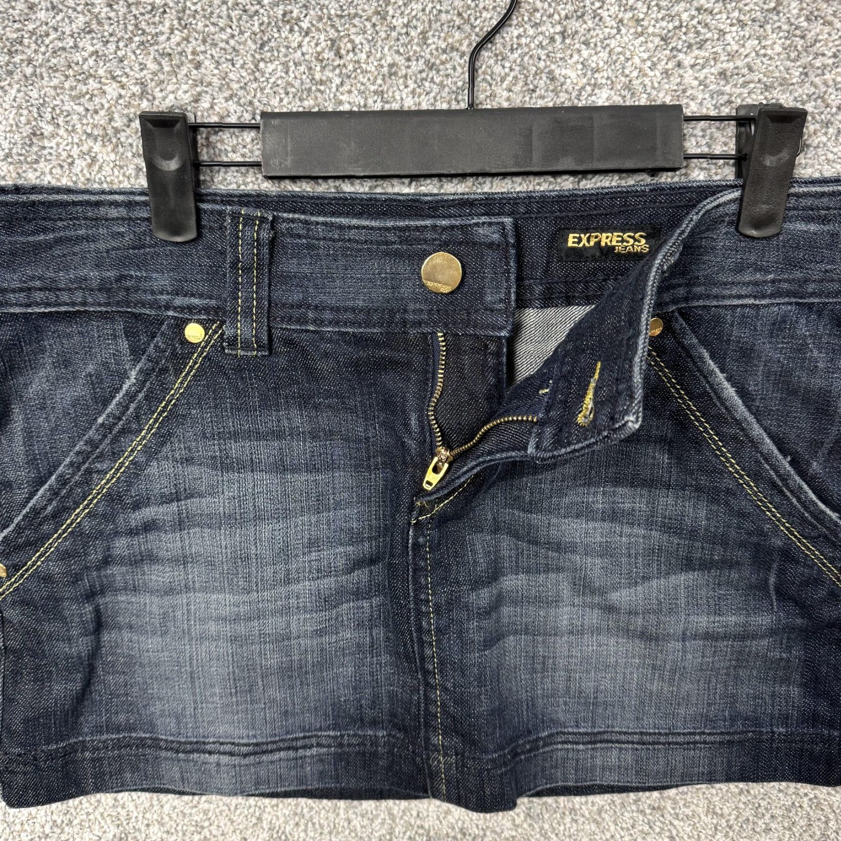 Express Express Jeans Skirt 6 Blue Denim Embroidered Pockets Mini Y2K McBling Size 28" / US 6 / IT 42 - 6 Thumbnail