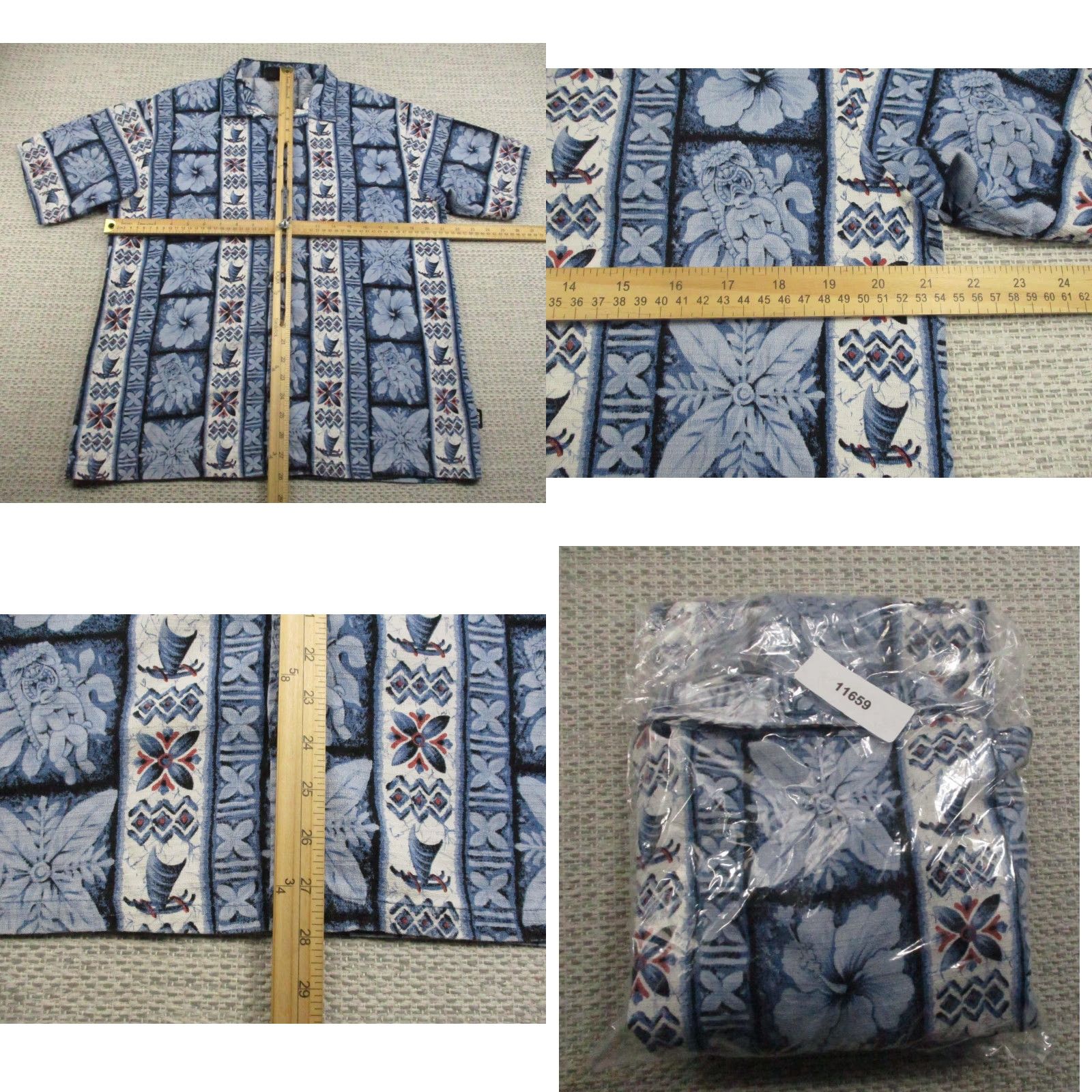 Vintage VINTAGE ODO Hawaiian Shirt Mens Large Blue Tiki Hibiscus Sailboat Camp Collar Aloha Casual Short Sleeve Floral Button-Up Size US L / EU 52-54 / 3 - 8 Thumbnail