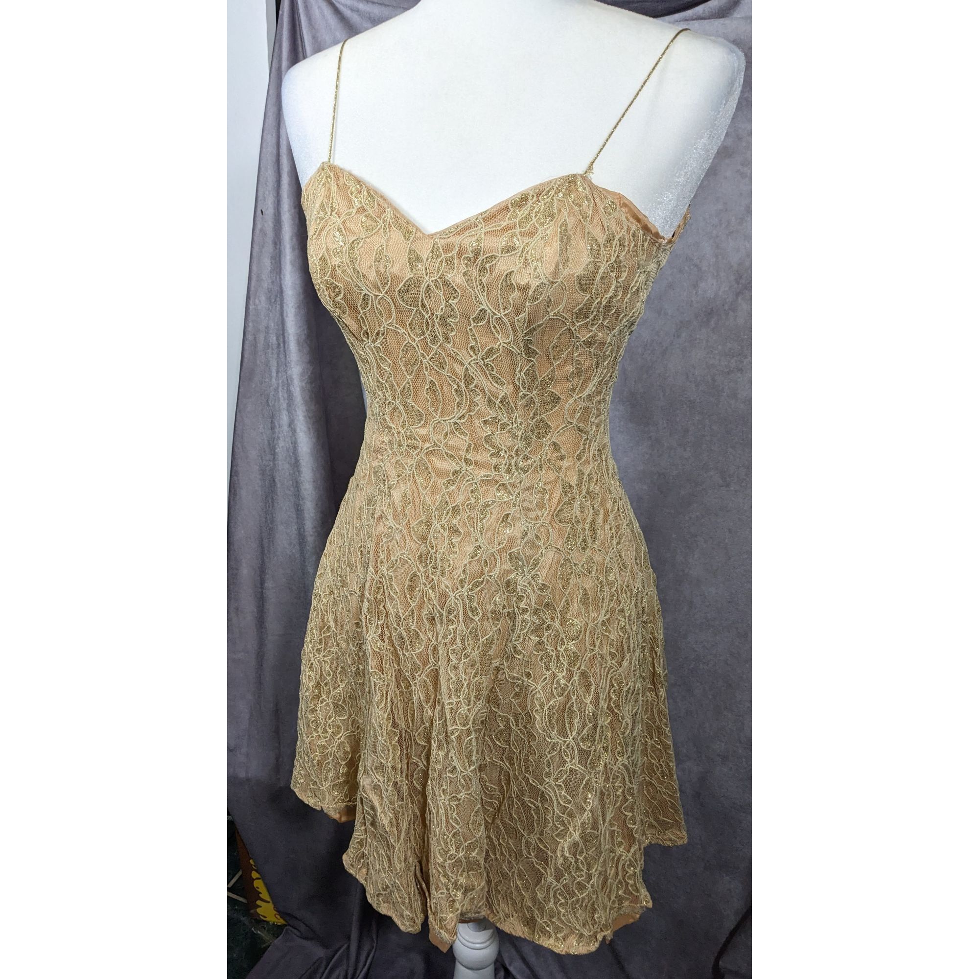 Other Vintage 90s Frederick's Of Holly Wood Gold Lace Dress Size S / US 4 / IT 40 - 11 Thumbnail
