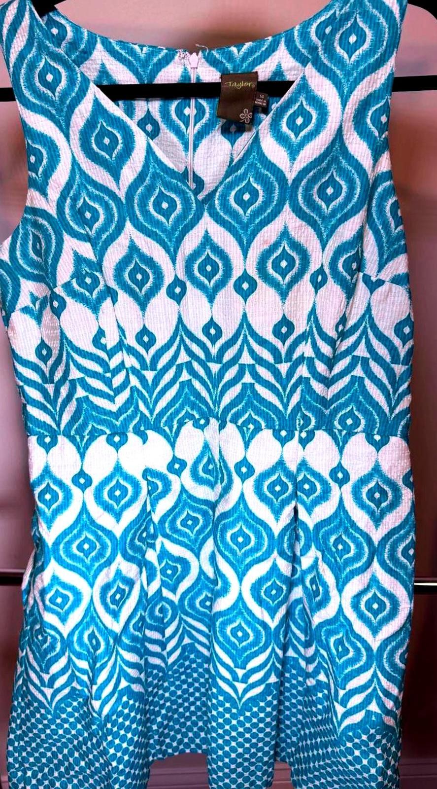 Ann Taylor Stylish Taylor Sleeveless Dress in Teal Pattern size 14 Size XL / US 12-14 / IT 48-50 - 1 Thumbnail