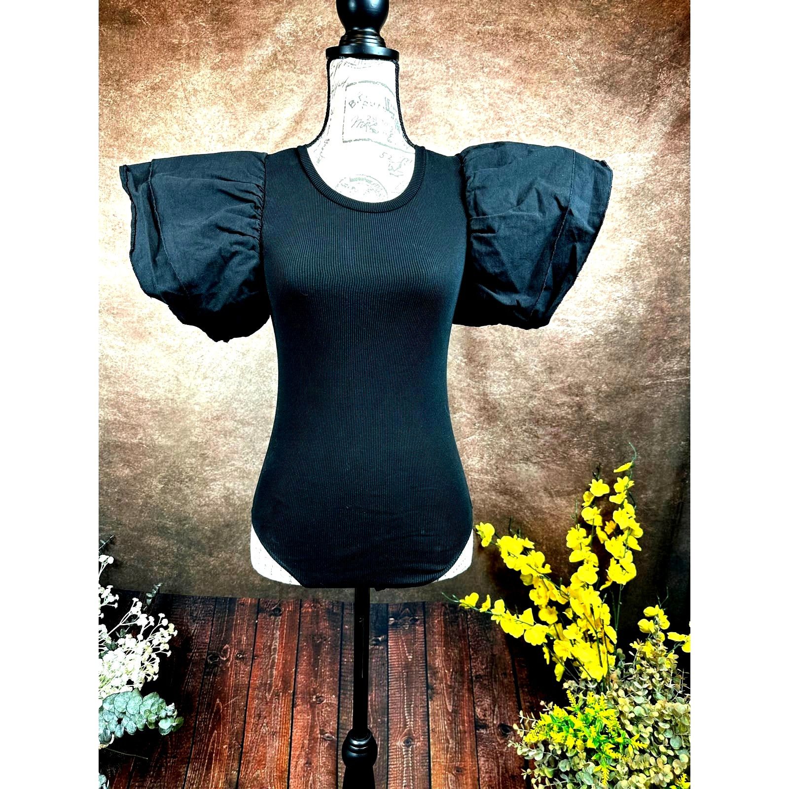 Zara Zara Puff Sleeve Ribbed Bodysuit - Black - size S Size S / US 4 / IT 40 - 7 Thumbnail
