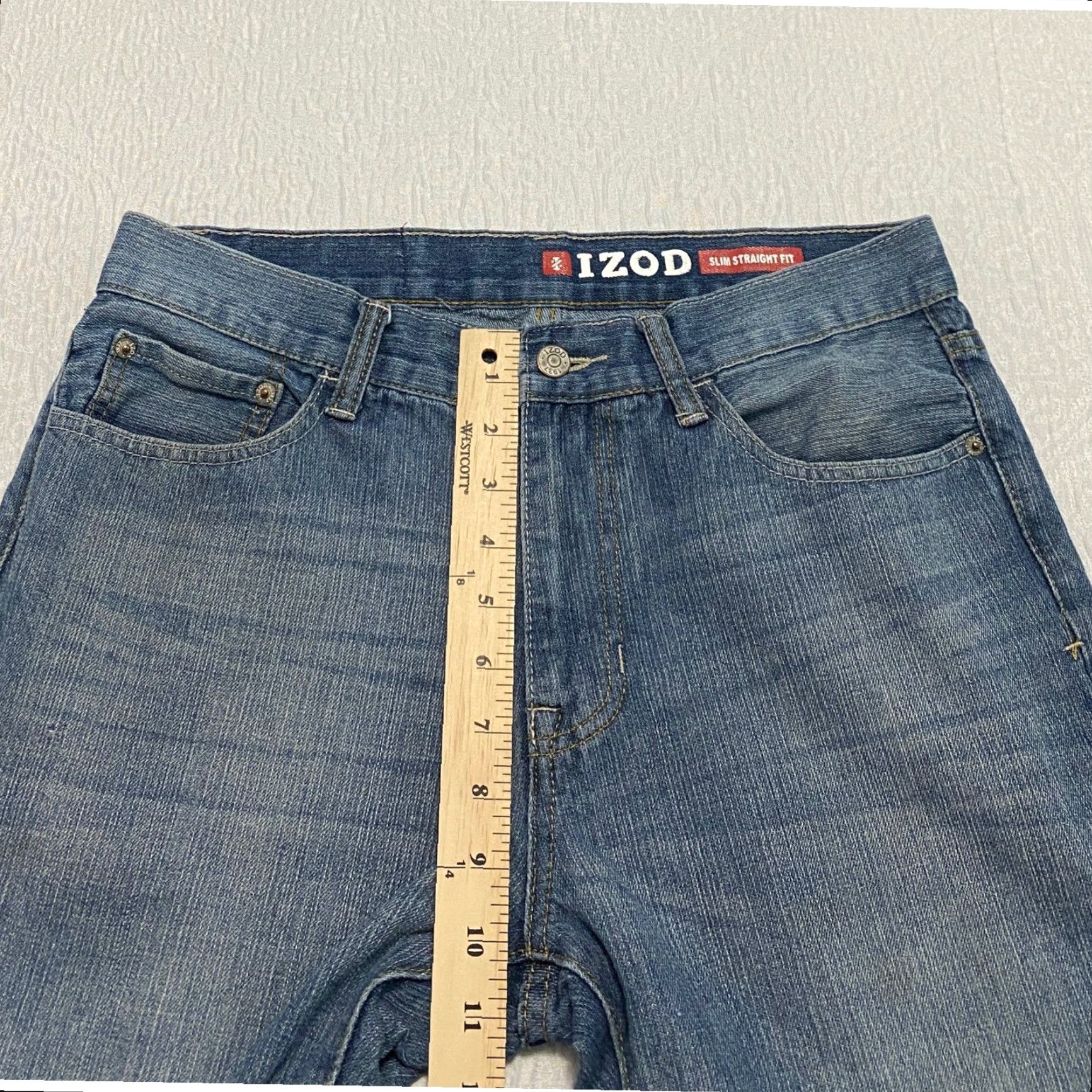 Izod IZOD Slim Straight Fit Jeans Mens 32 x 30 Blue Denim Cotton Blend Stretch 5-Pocket Design Size US 32 / EU 48 - 6 Thumbnail