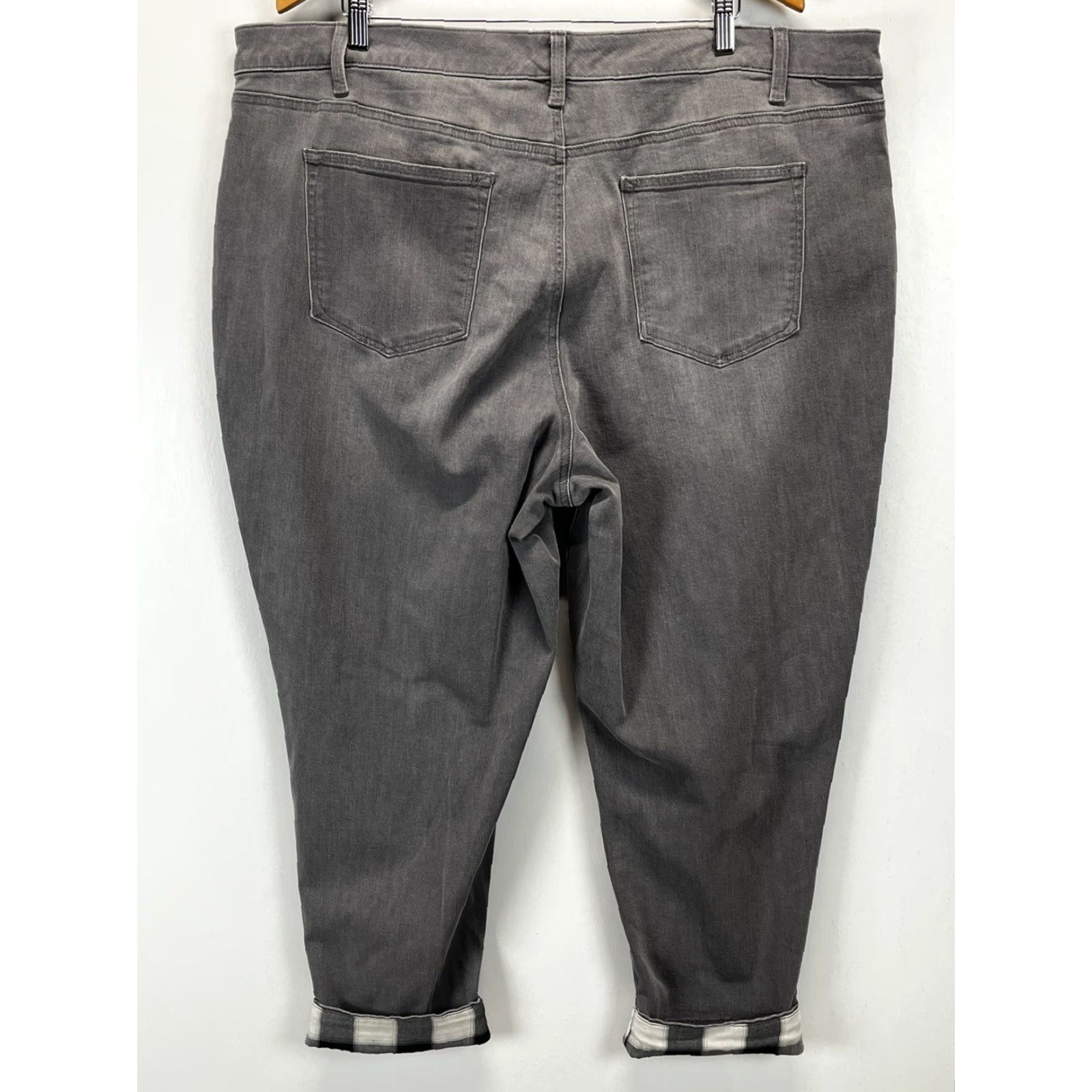 Talbots Talbots Plus Size 22W Gray Straight Jeans with Buffalo Check Cuffs - Womens Size 40" / US 18 - 3 Thumbnail