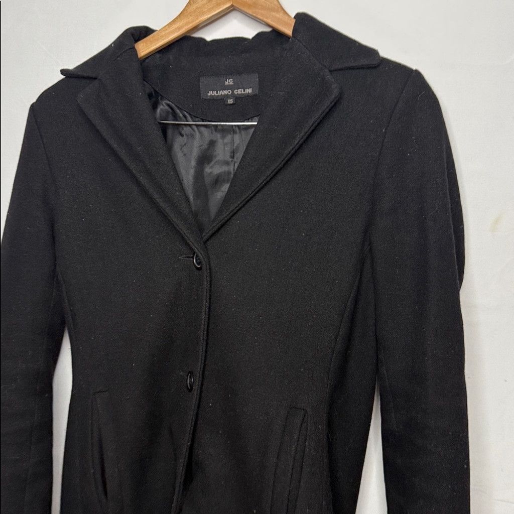 The Unbranded Brand Juliana Celini black 55% wool trench style coat jacket sz XS Size XS / US 0-2 / IT 36-38 - 2 Thumbnail