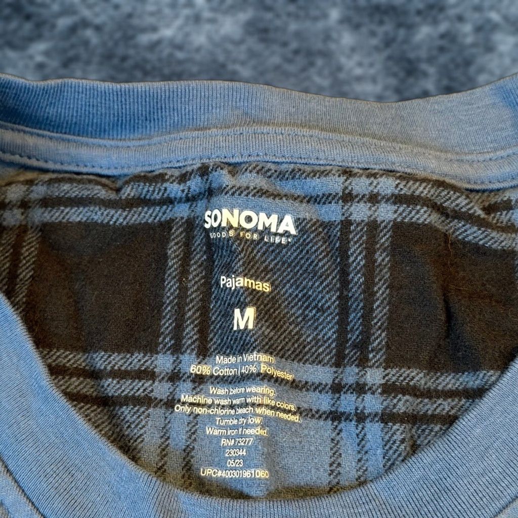 Vintage Sonoma Pajama Top Mens M Blue Long Sleeve Plaid Neck Lining Crew Neck Pajamas Size US M / EU 48-50 / 2 - 1 Thumbnail