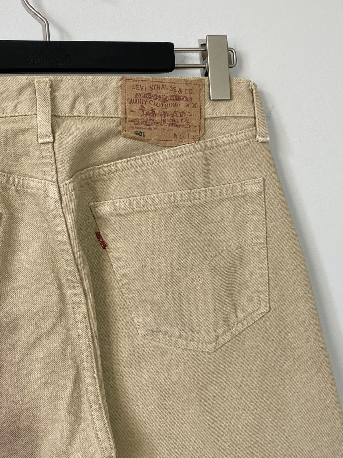 Levi's 90s Vintage Levis 501 34х30 Beige Denim Jeans Size US 34 / EU 50 - 3 Thumbnail