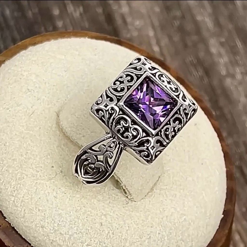 Other Sterling Silver Ornate Square Cut Amethyst CZ Ring Size 6 Size ONE SIZE - 8 Thumbnail