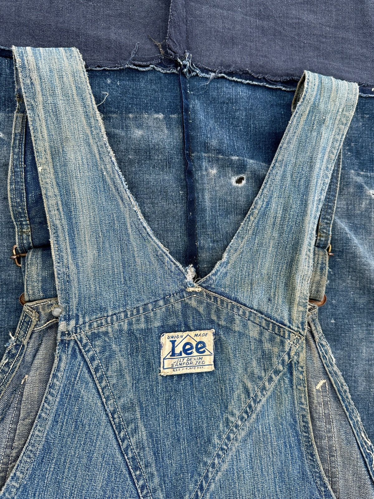 Lee 40s Trashed Union Sanforized Jelt Denim patchwork farmer bib Size US 38 / EU 54 - 17 Thumbnail