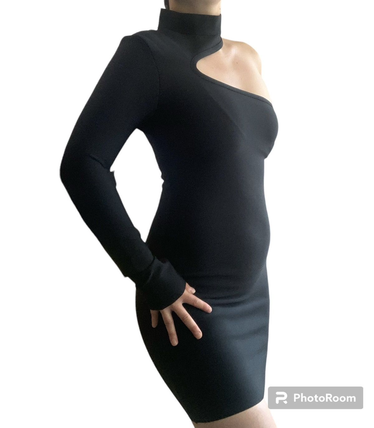 Designer NEW One Shoulder Midi Asymmetrical Dress in Black Size M / US 6-8 / IT 42-44 - 8 Thumbnail