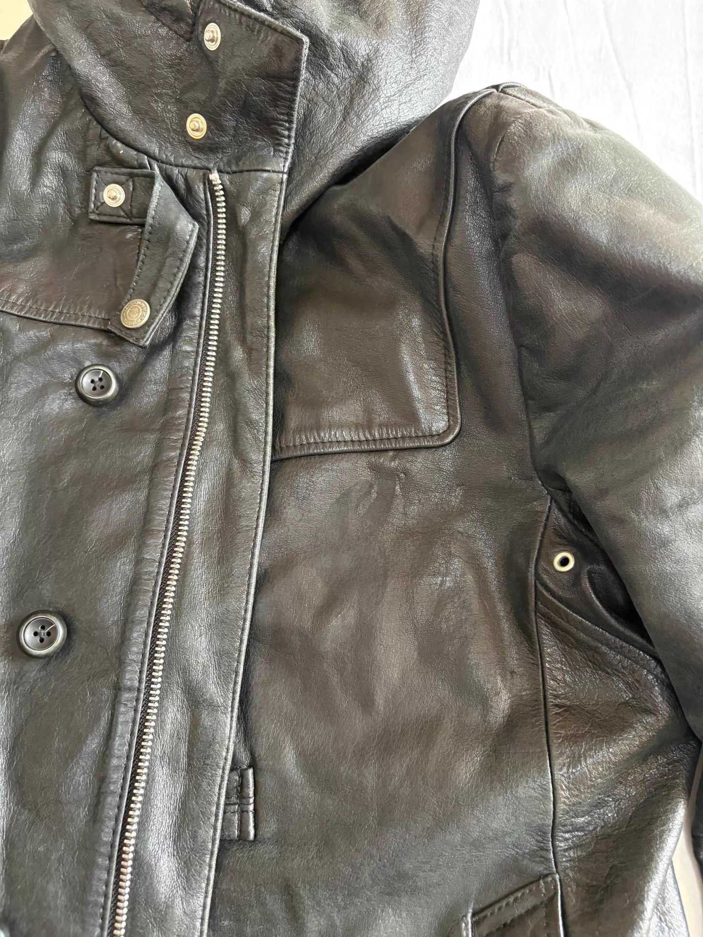 Tornado Mart Tornado Mart Vtg Hooded Leather Jacket Dbl Zip Strap 62/48 Size US M / EU 48-50 / 2 - 9 Thumbnail
