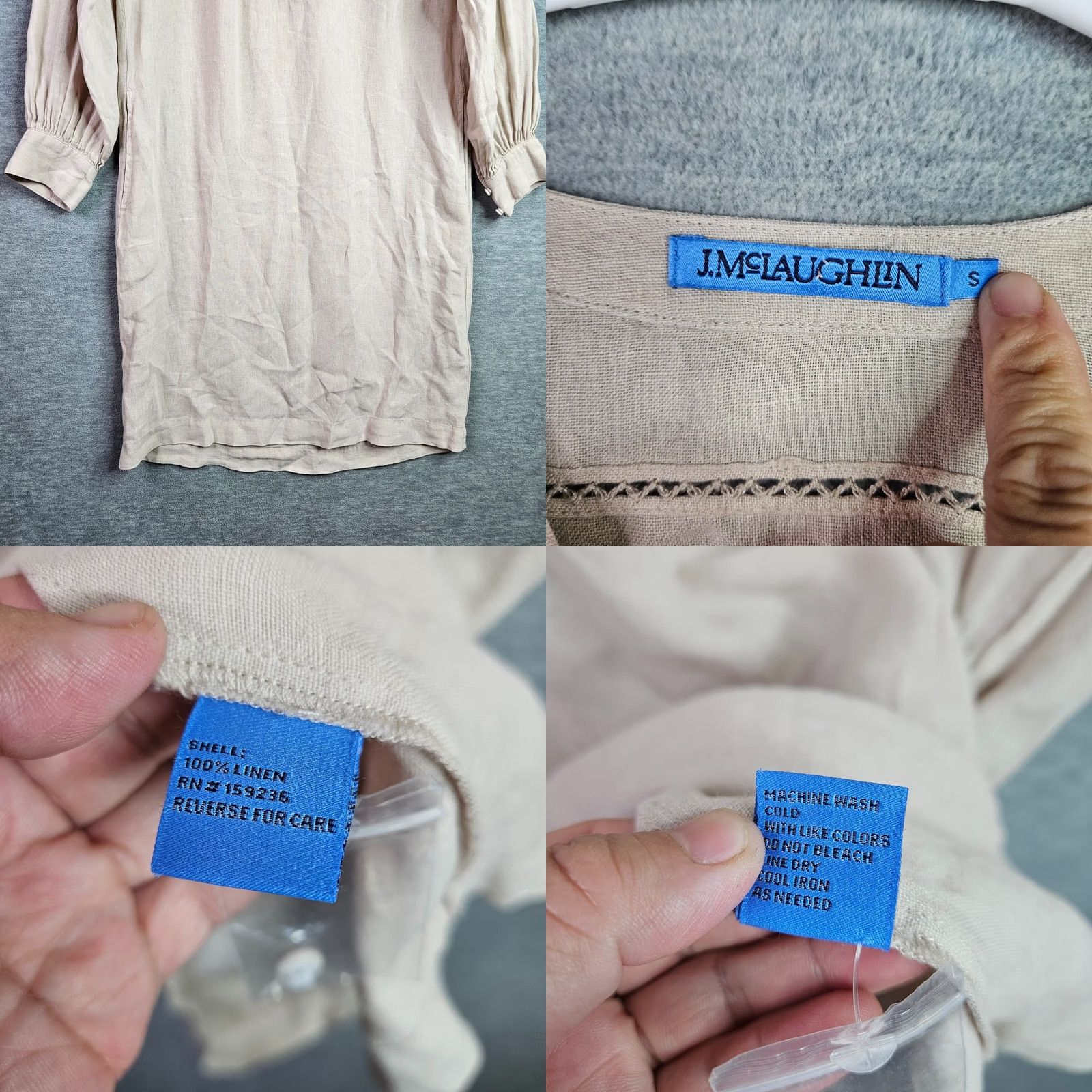 J.McLaughlin J. McLaughlin Nylee Dress Women’s Small Beige Linen Tunic 3/4 Sleeve Casual Size S / US 4 / IT 40 - 8 Thumbnail
