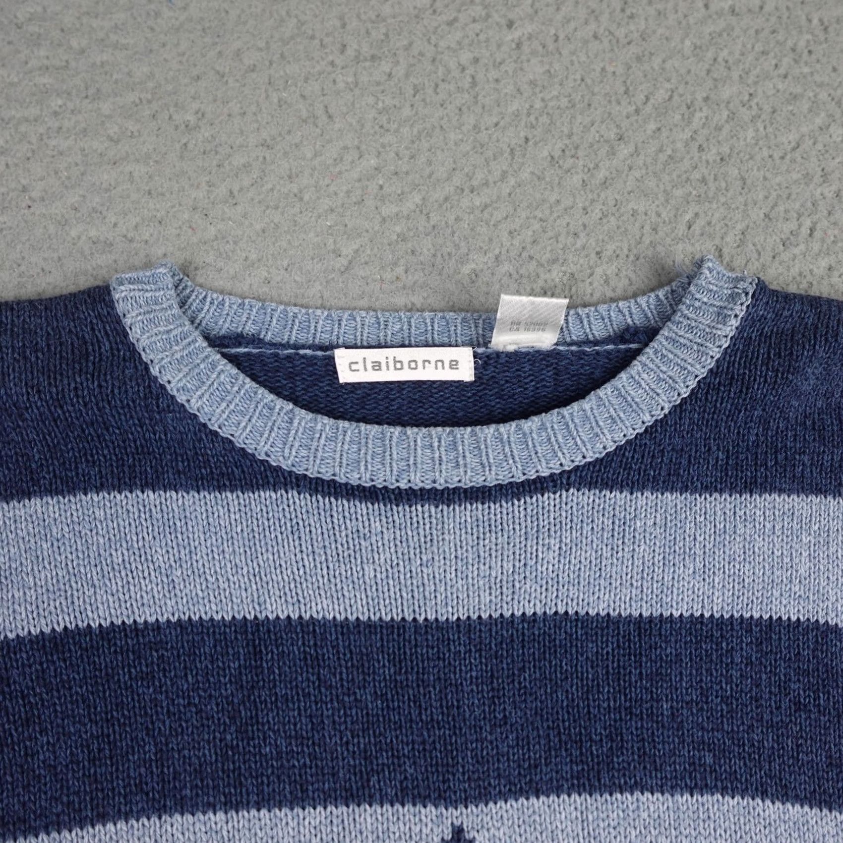 Liz Claiborne VINTAGE Claiborne Sweater Mens XL Blue Stripe Aztec Crewneck 90s Pullover Knit Cotton Cardigan? Size US XL / EU 56 / 4 - 5 Thumbnail