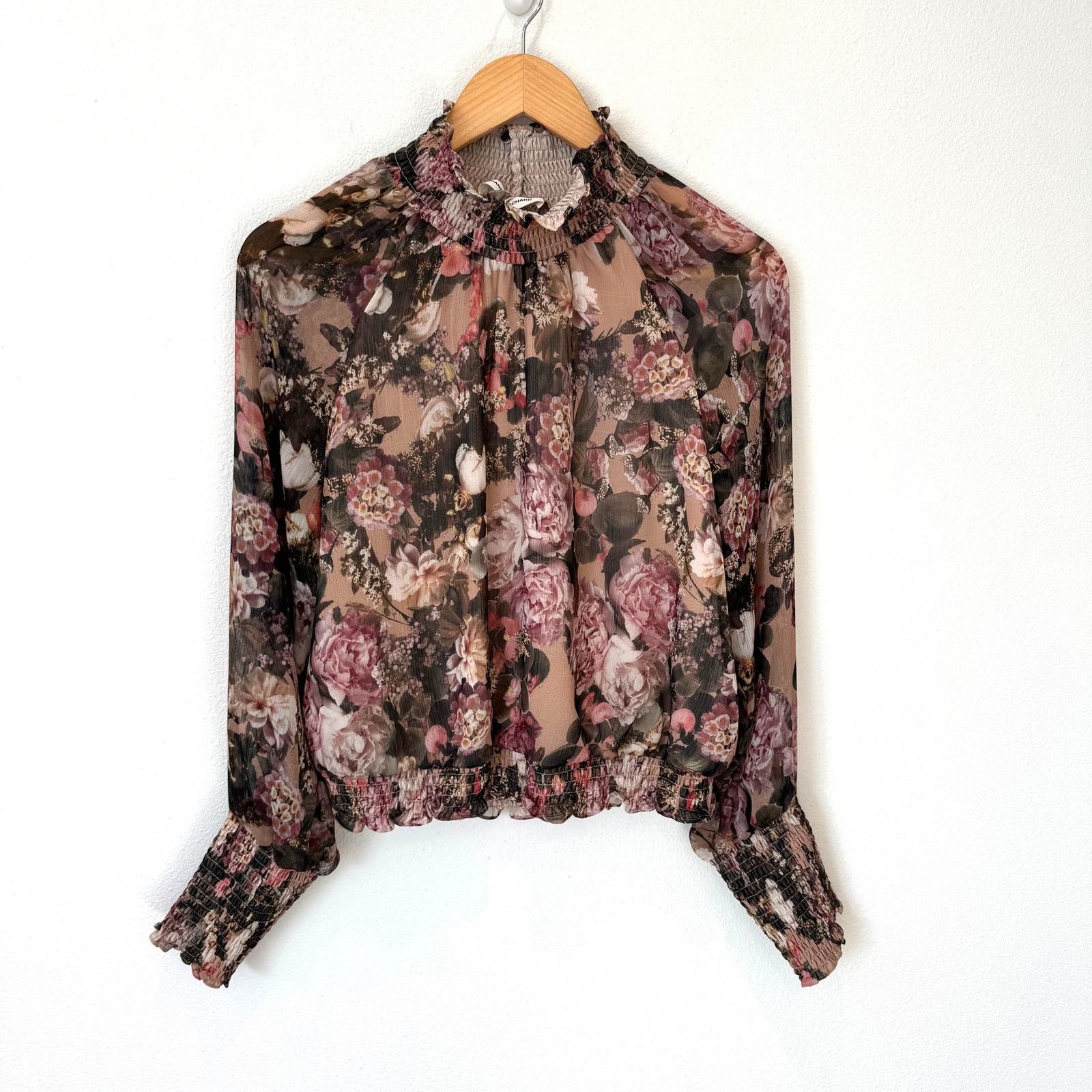 Amanda Uprichard Amanda Uprichard Bentley Pink Floral Sheer Mock Neck Top Size L / US 10 / IT 46 - 9 Thumbnail