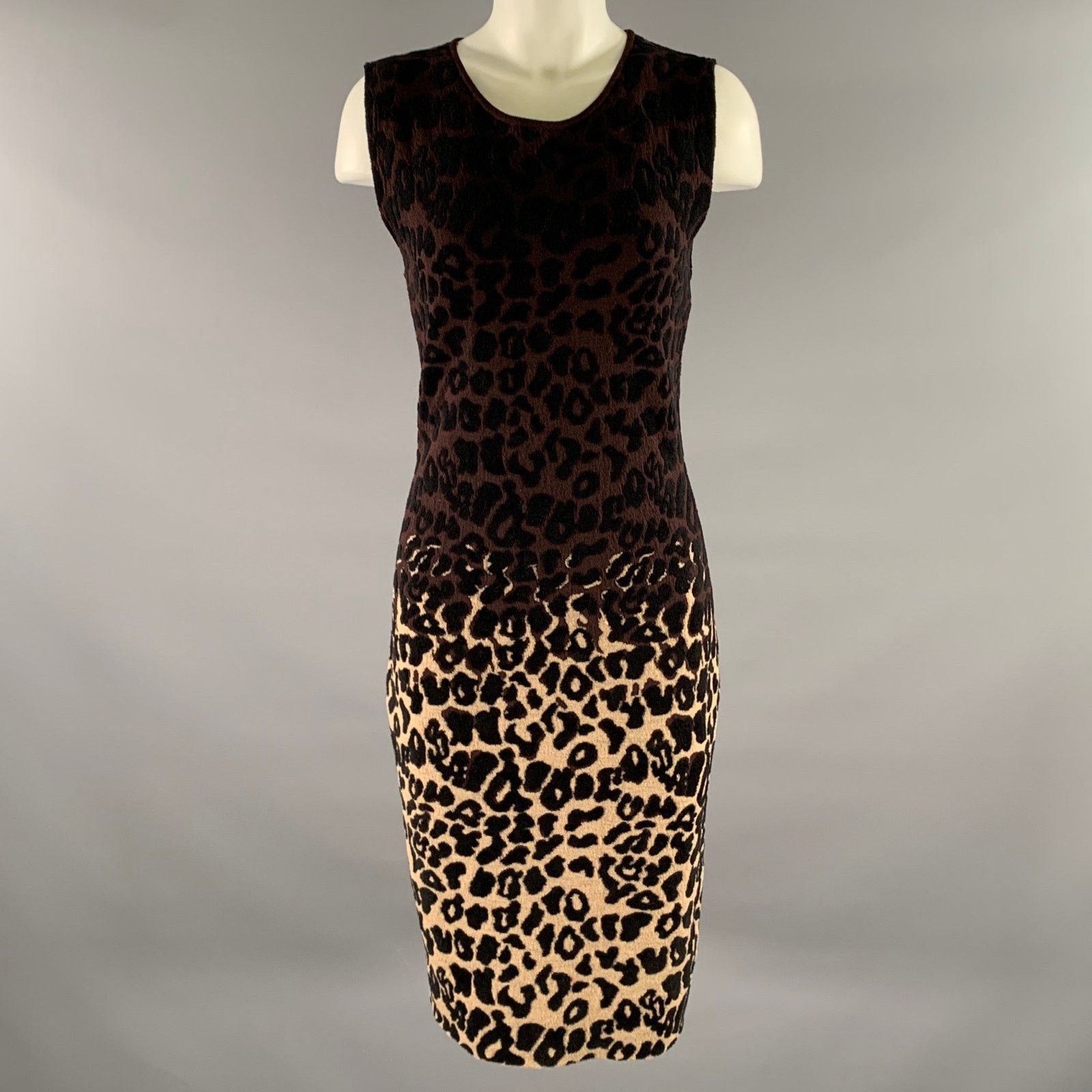 Lanvin LANVIN Size M Burgundy Tan Wool Blend Leopard Dress Size M / US 6-8 / IT 42-44 - 1 Thumbnail