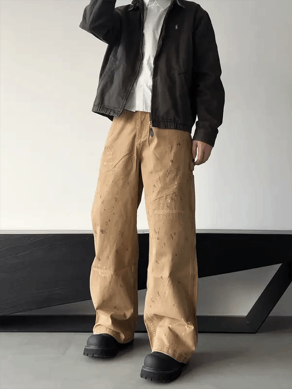 Jean Gray Painted Distressed Baggy Flare Jeans, Wide Leg Jeans Size US 30 / EU 46 - 4 Thumbnail