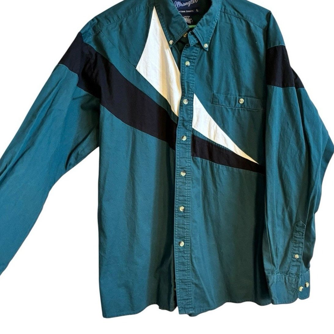 Wrangler Vtg 90s Wrangler Western Button Down Shirt L Color Block Size US L / EU 52-54 / 3 - 12 Thumbnail