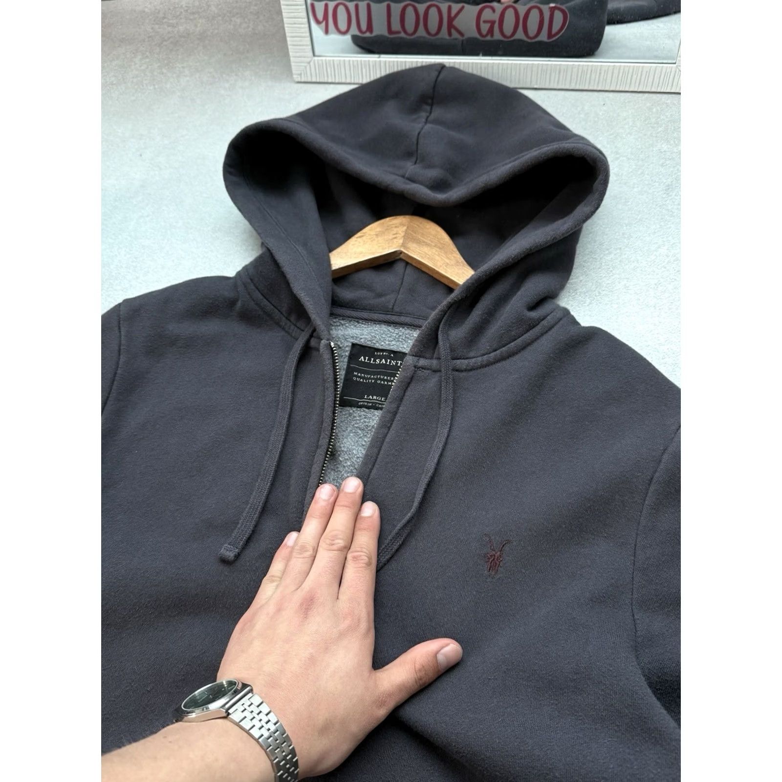 Allsaints VINTAGE ALLSAINTS Brace Hoodie Full Zip Cotton Men’s Gray Ramskull Logo L Hoodie Men Gray 90s Designer City USA Full Zip Hooded Mens Size US L / EU 52-54 / 3 - 3 Thumbnail