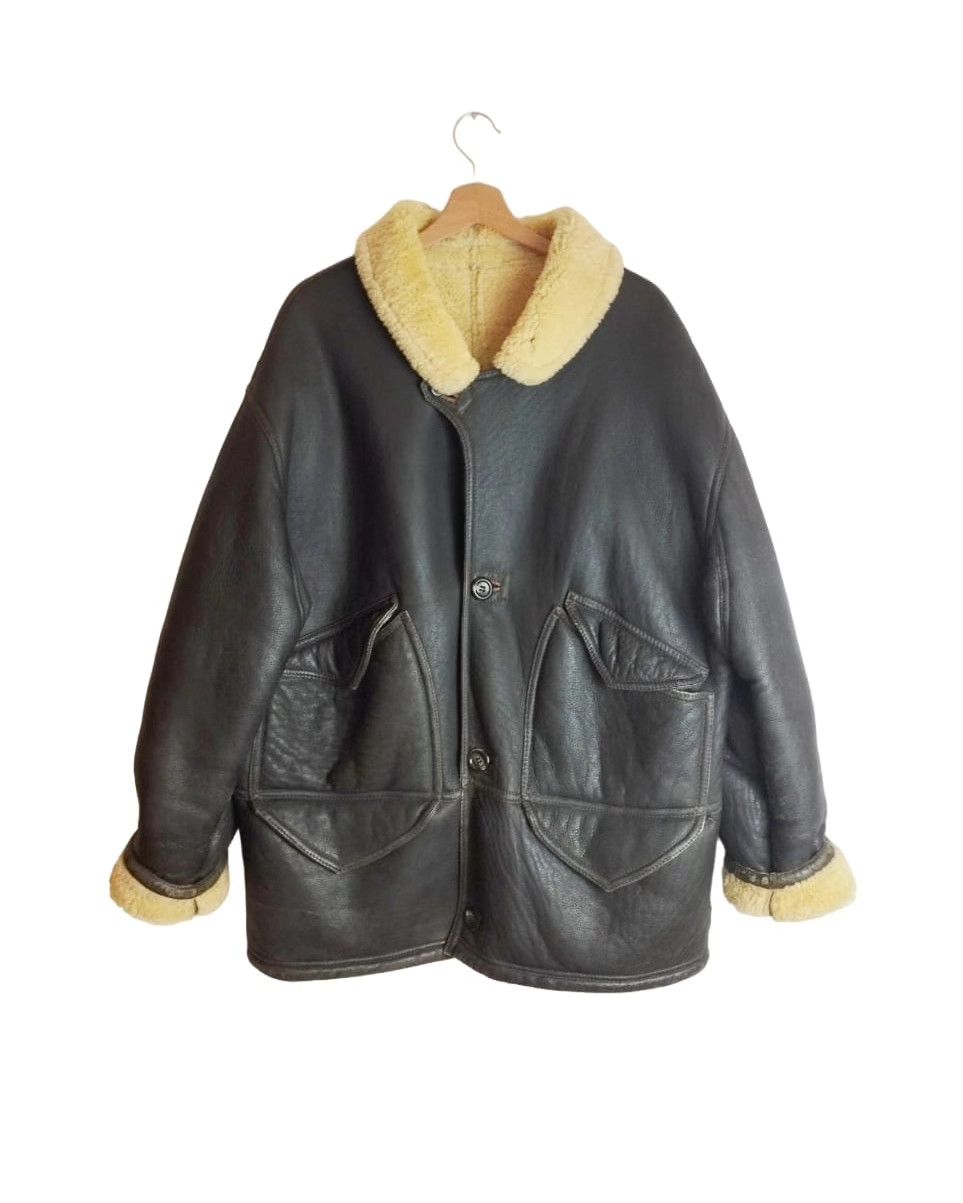 image of Leather Jacket x Military Vintage Garret Aviator Shearling Jacket 100% Real Shearling in Dark Brown