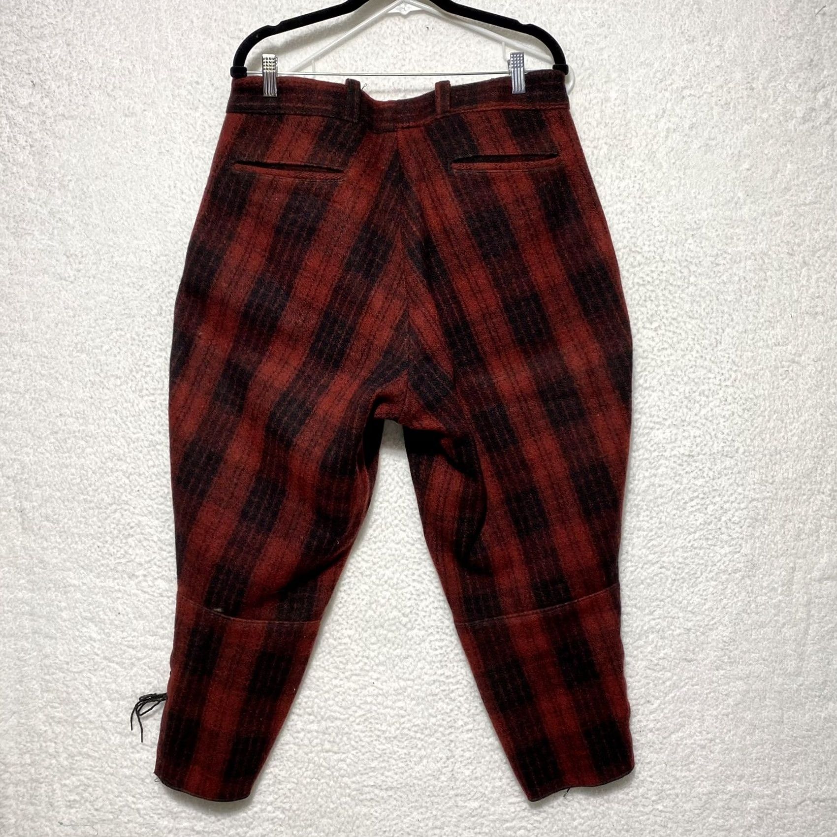 Vintage VINTAGE JC Higgins Red Wool Hunting Pants Knickers Lace Up 32” Button Fly 1930s Mens 32in Wool Red Plaid Size US 32 / EU 48 - 2 Thumbnail