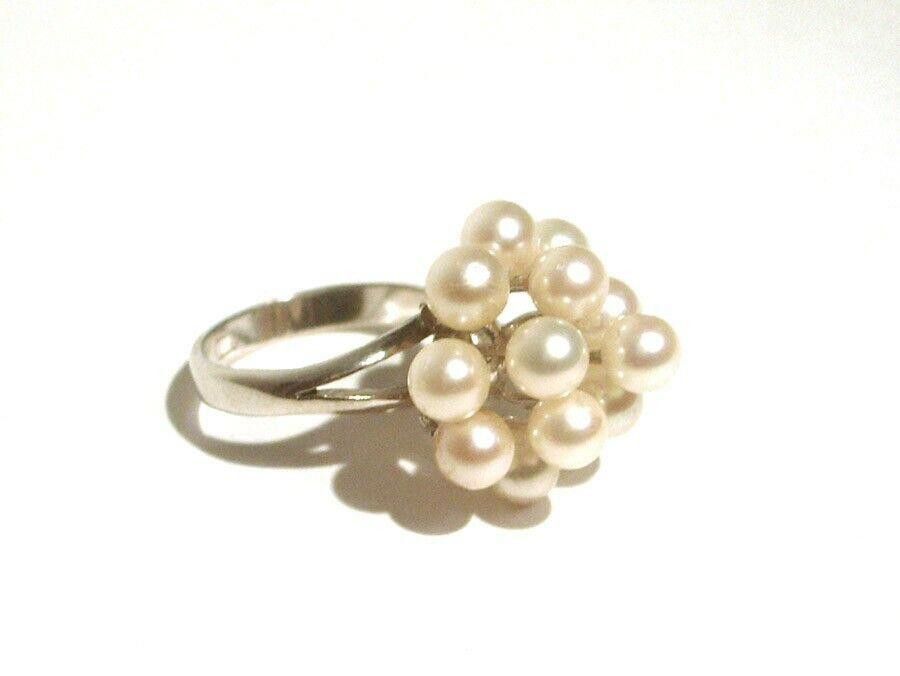 Designer 3 Tier Grape Cluster Cocktail Ring Sterling Cultured Pearls Size ONE SIZE - 2 Thumbnail