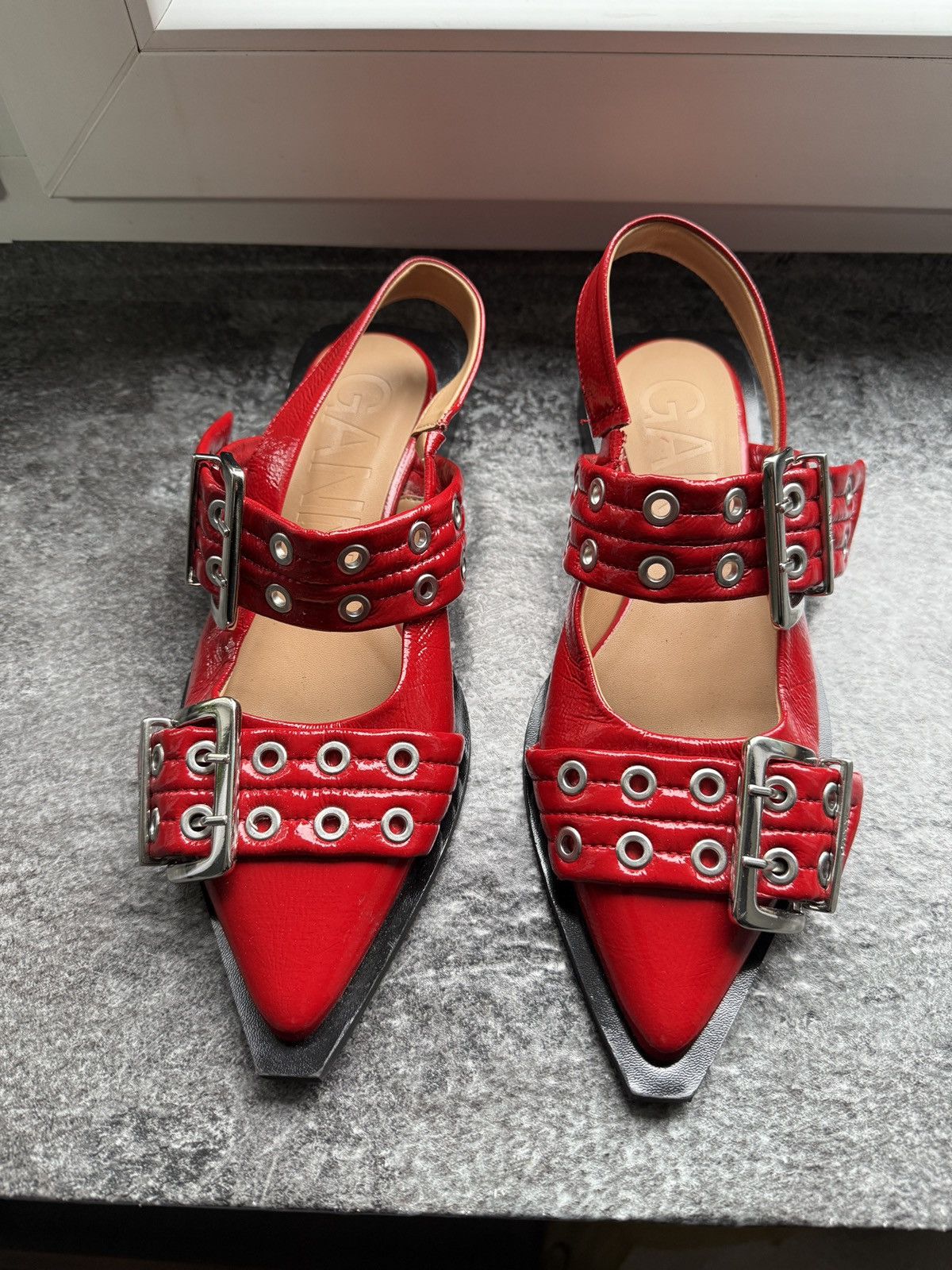 Ganni Red Feminine Buckle Ballerinas 38 Size US 7 / IT 37 - 3 Thumbnail