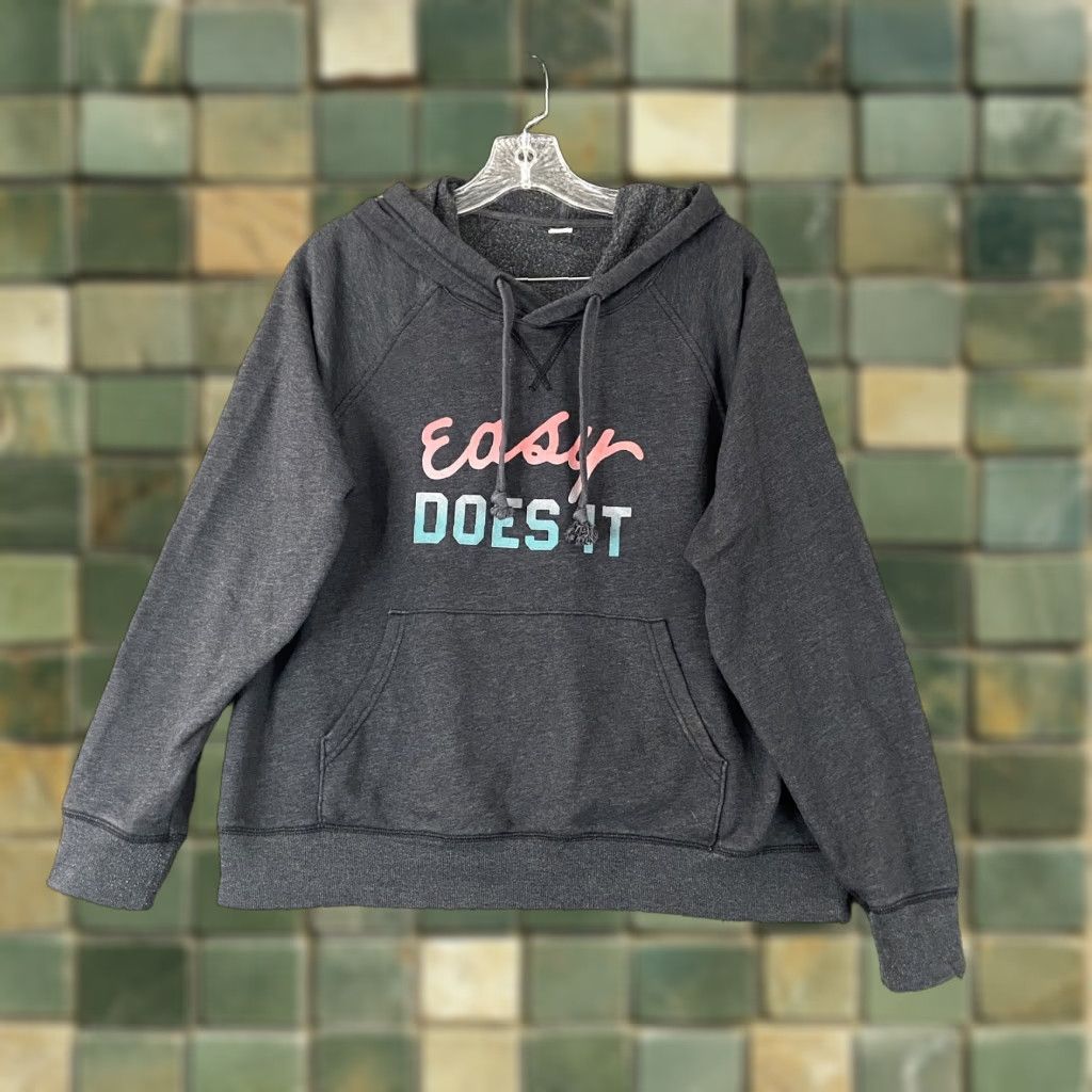 Old Navy Old Navy Hoodie Women Size L Gray Easy Does It Pullover Activewear Blue Logo Size L / US 10 / IT 46 - 1 Thumbnail