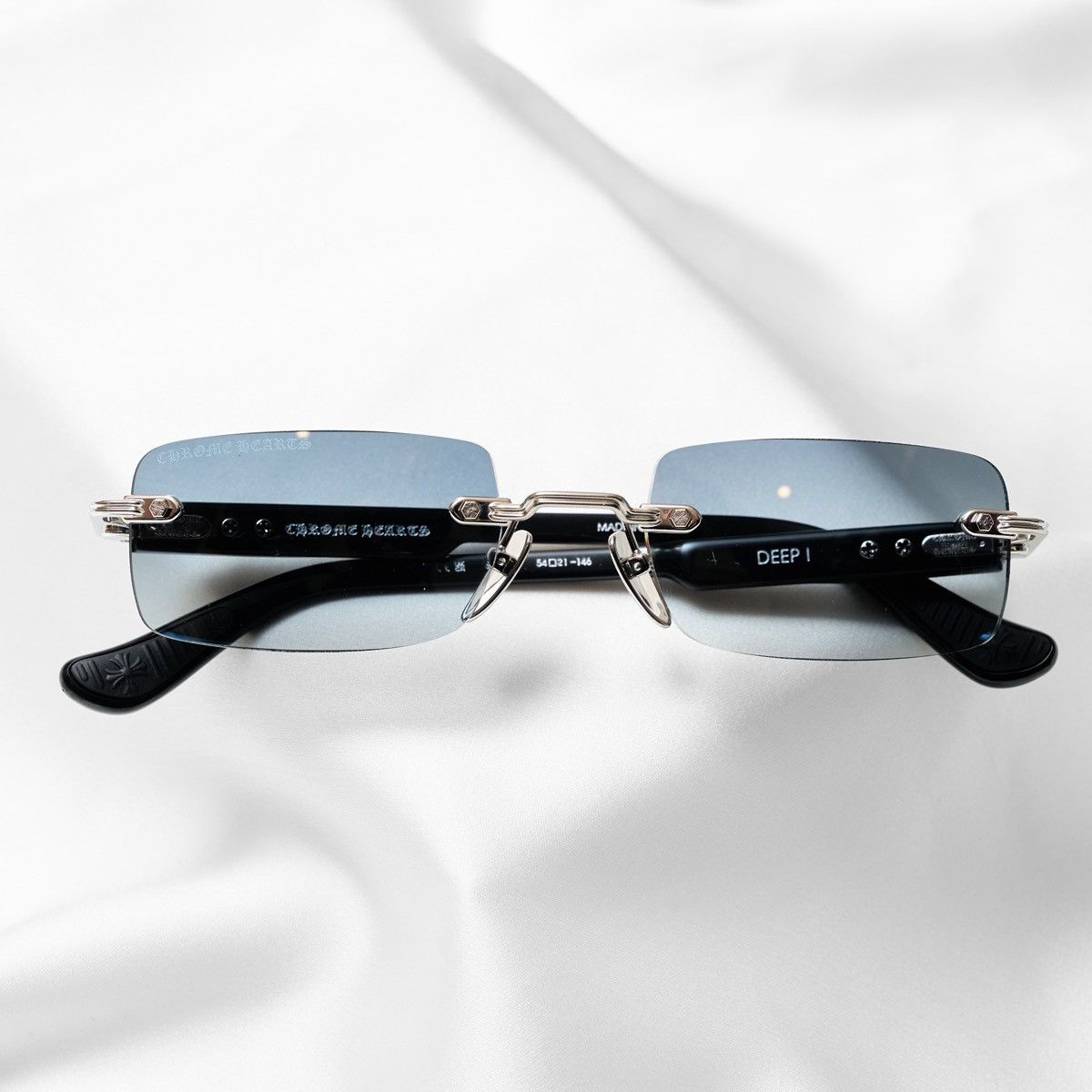 Chrome Hearts CHROME HEARTS DEEP I SHINY SILVER BLACK PLASTIC SUNGLASSES Size ONE SIZE - 6 Thumbnail