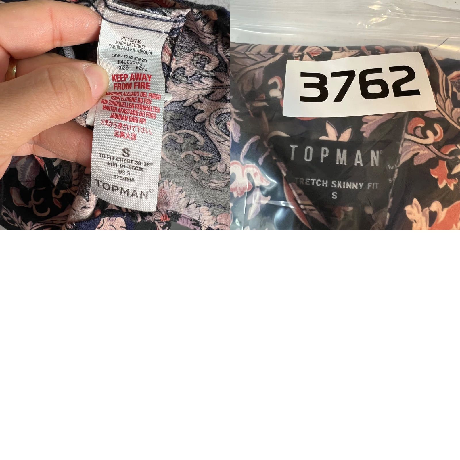 Topman Topman Mens Size Small Black Stretch Skinny Fit Floral Print Shirt Cotton Blend Size US S / EU 44-46 / 1 - 8 Thumbnail