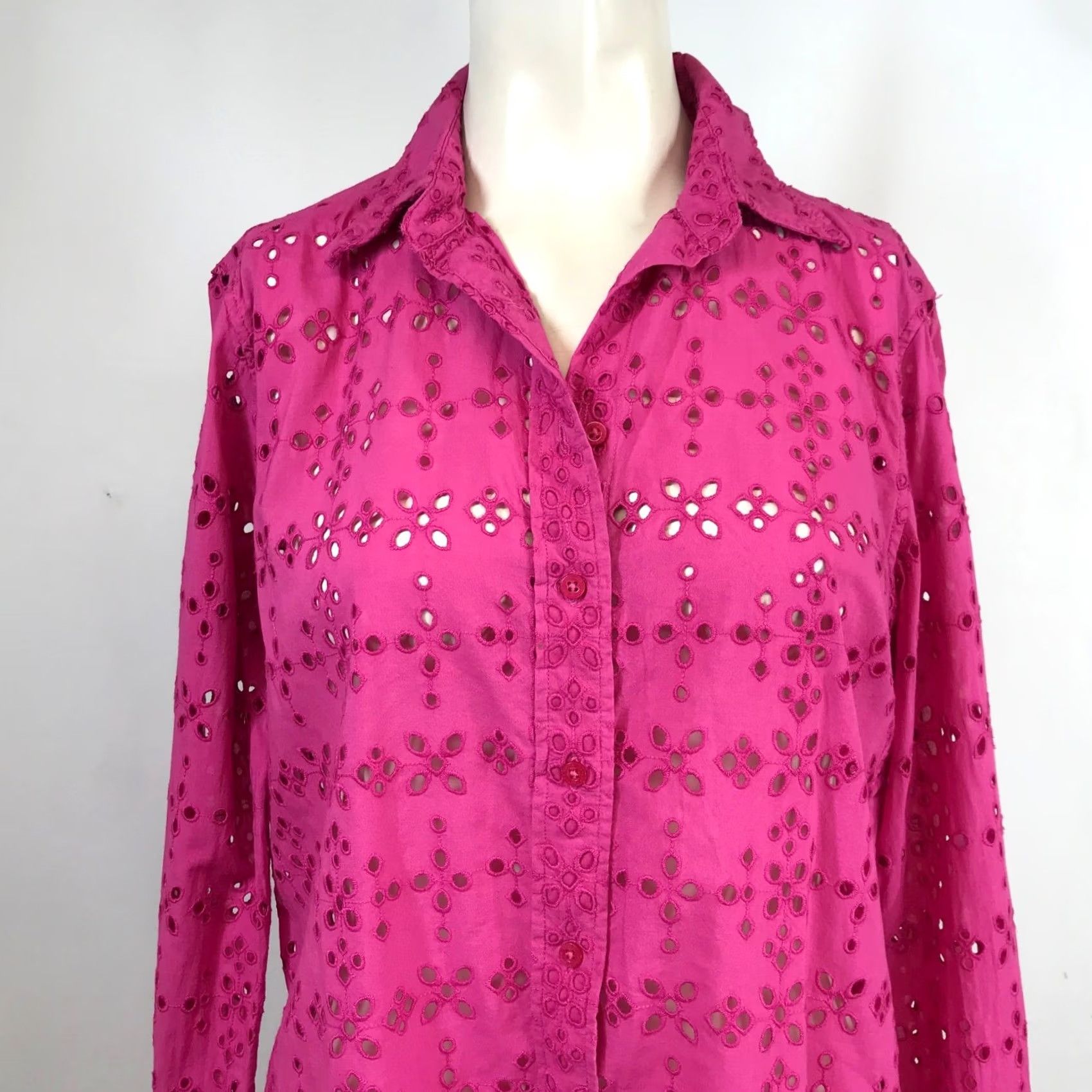 Ralph Lauren Lauren Ralph Lauren Cotton Button Down Shirt M Magenta Pink Eyelet Embroidery Size M / US 6-8 / IT 42-44 - 2 Thumbnail