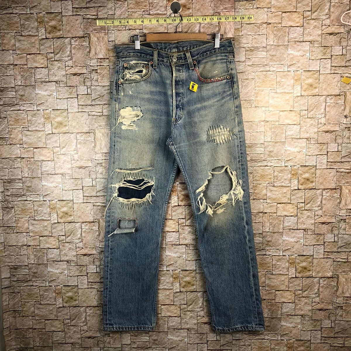 Levi's D 501 Levis patchwork ripped Distressed Denim Pants #A1013 Size US 32 / EU 48 - 1 Thumbnail