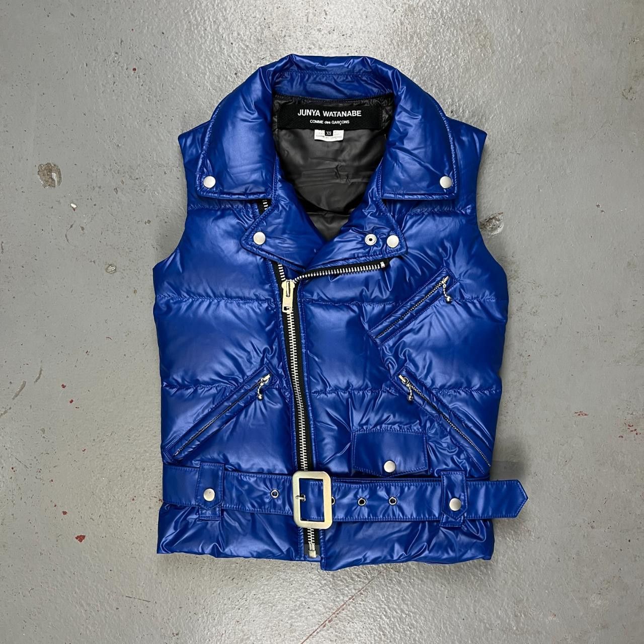 image of Junya Watanabe Blue Puffa Biker Vest, Men's (Size XS)