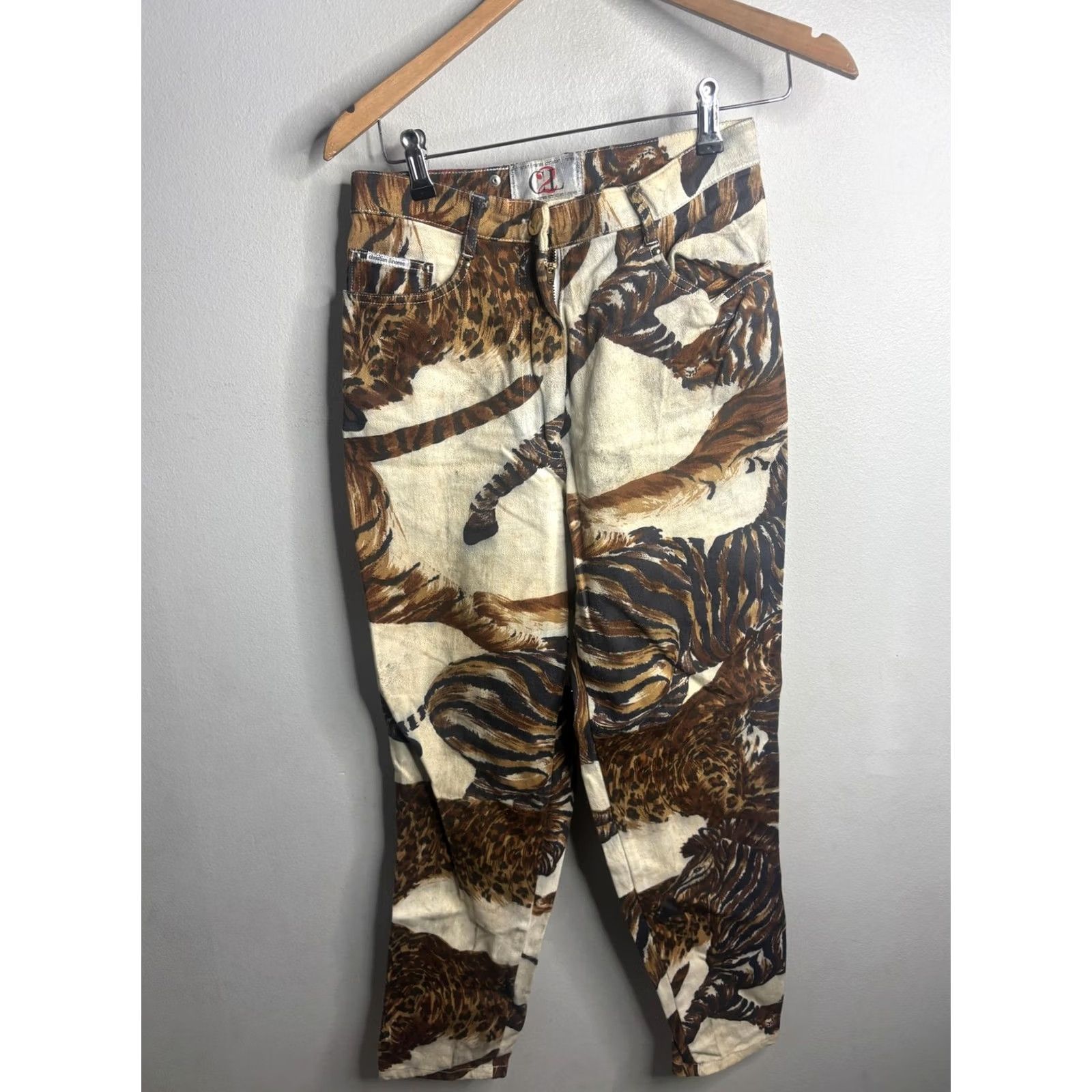 Vintage VINTAGE Christian Linares Jeans Womens 29 Brown Animal Print Straight Denim Zip 29x29 Size 29" - 4 Thumbnail