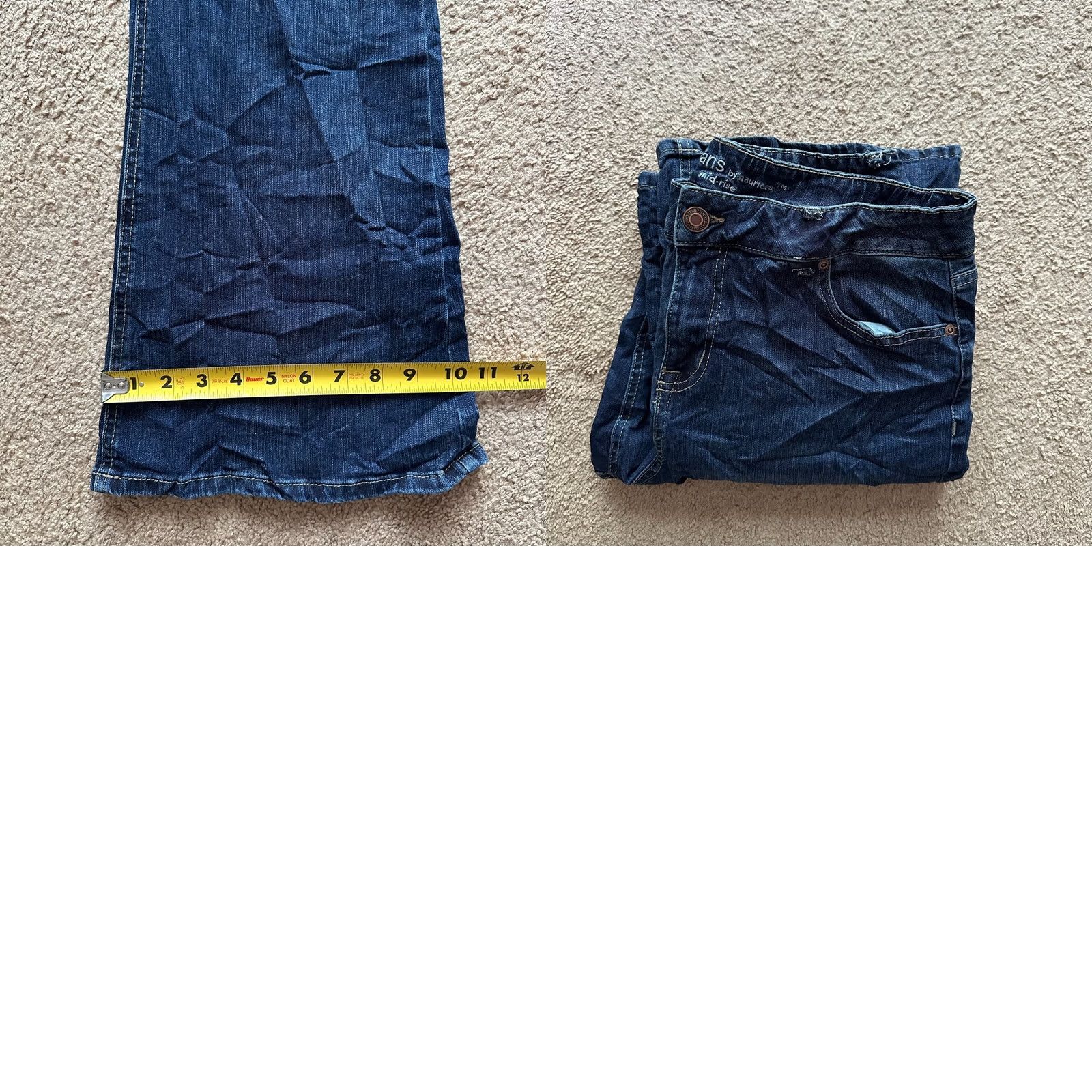 Denime M Jeans Womens 16 Long (36x33) Mid Rise Bootcut Jeans Blue Dark Wash Missing Belt Loops Size 38" / US 16 / IT 52 - 9 Thumbnail