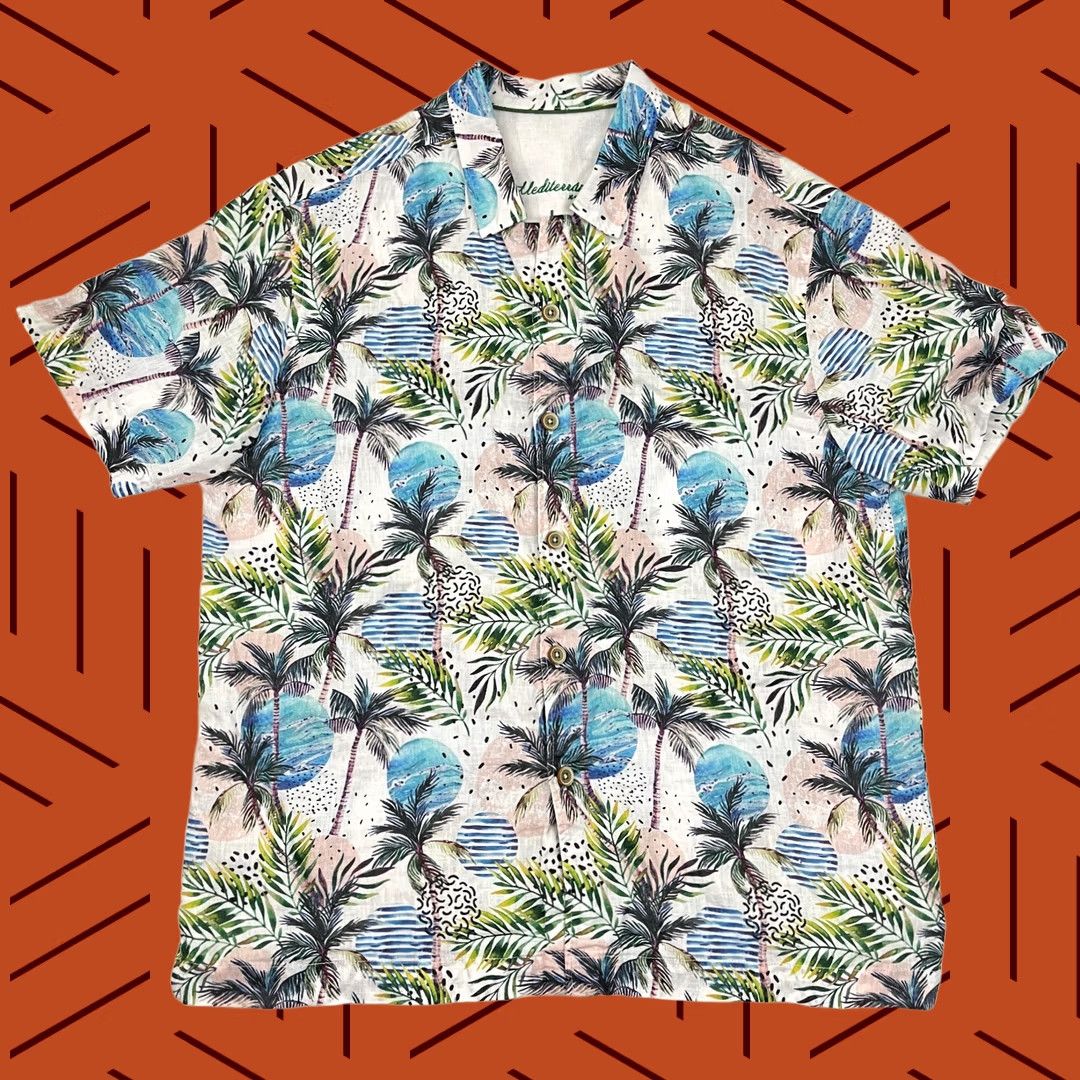 Vintage Mediterranea Abito Shirt Mens L Linen Floral Tropical Vacation Waves Button Up Size US L / EU 52-54 / 3 - 1 Thumbnail