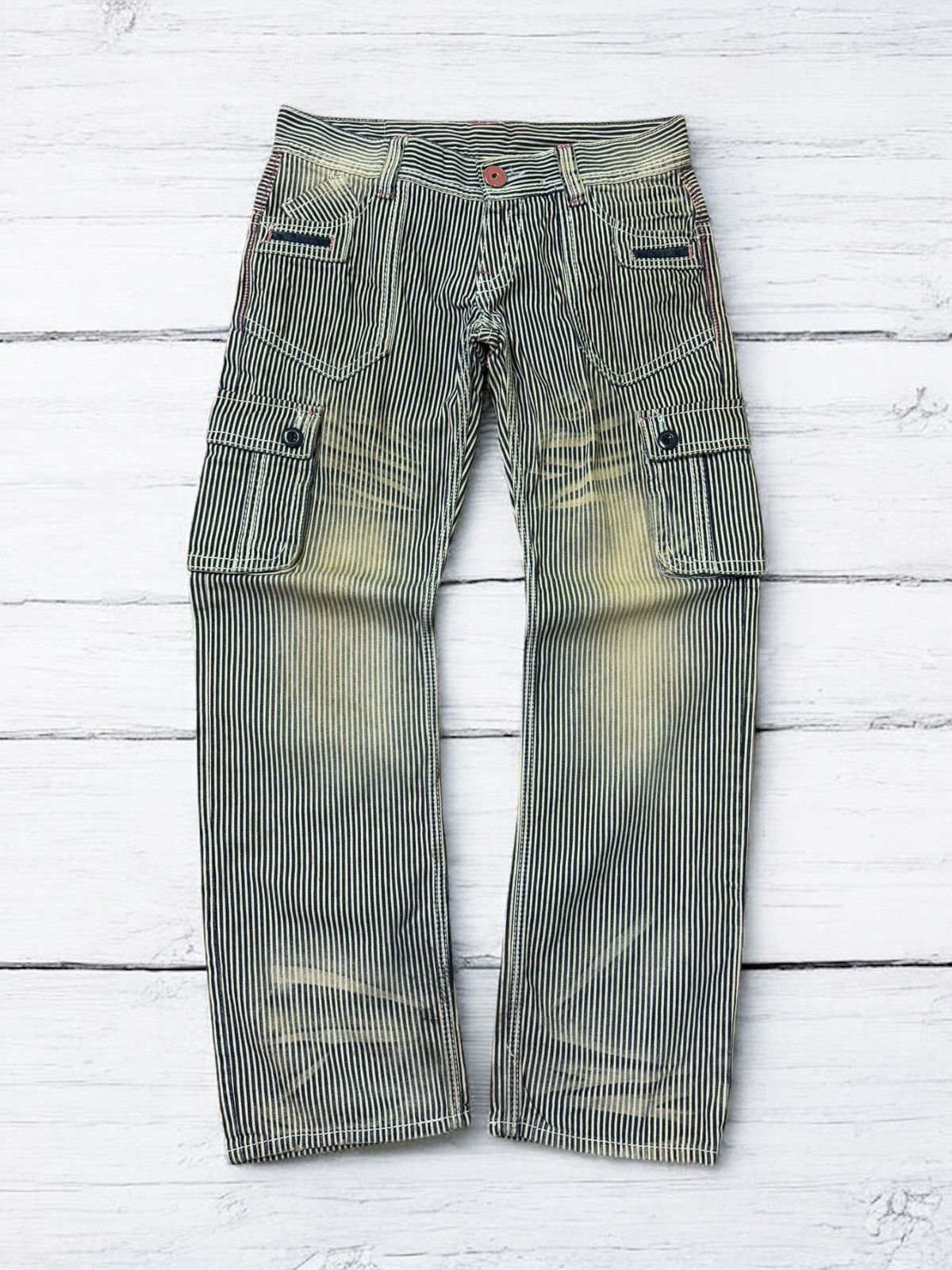 Japanese Brand HICKORY BLUE MOON BLUE CARGO ACID WASHED DISTRESSED JEANS Size US 32 / EU 48 - 2 Thumbnail