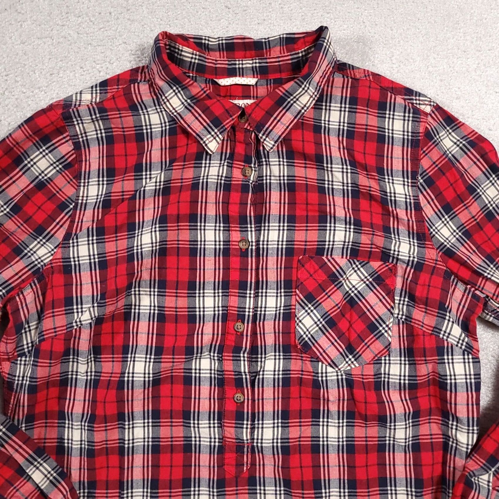 Merona Merona Shirt Women's Large Red Plaid Long Sleeve Collared Pocket Button Up HanKey? Size L / US 10 / IT 46 - 3 Thumbnail