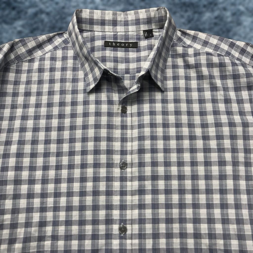 Theory Theory Shirt Mens Large Blue Gray Check 100% Cotton Long Sleeve Designer Casual Size US L / EU 52-54 / 3 - 1 Thumbnail
