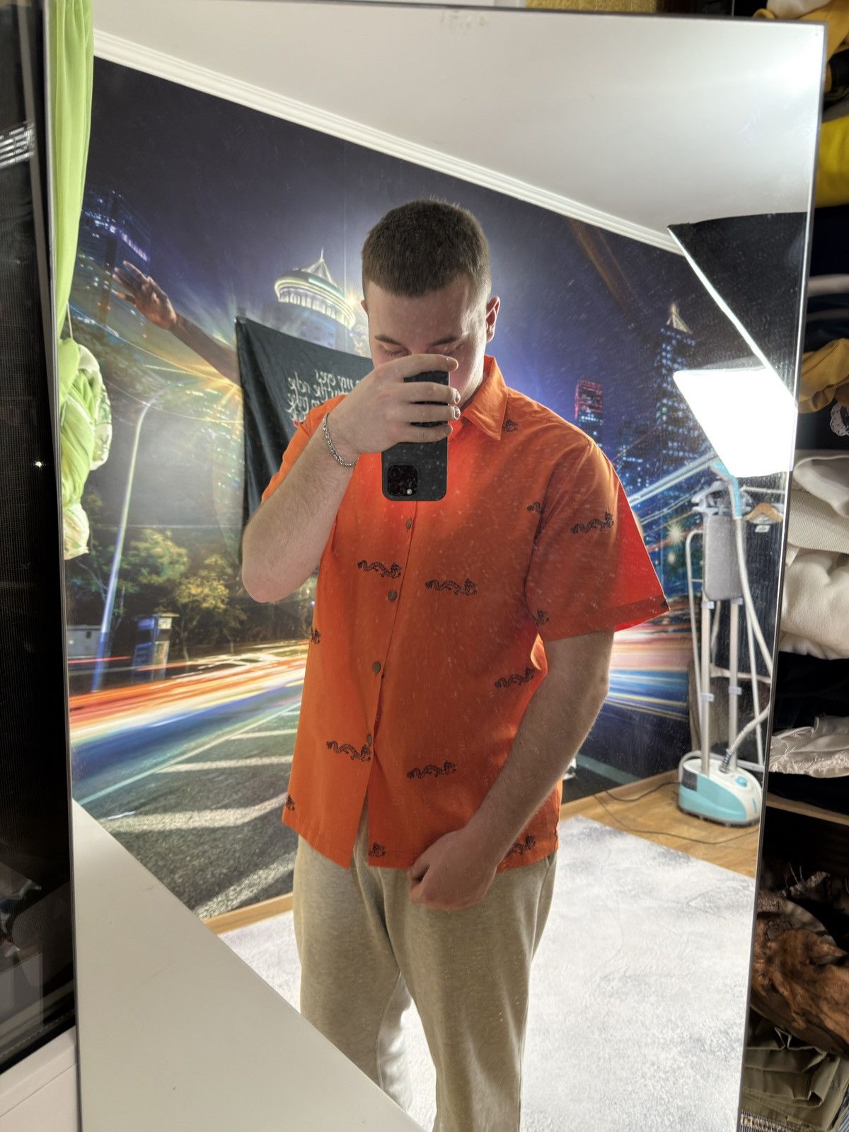 Stussy 🔥VINTAGE Y2K STUSSY DRAGON ORANGE BUTTON UP SHIRT Size US XL / EU 56 / 4 - 12 Thumbnail