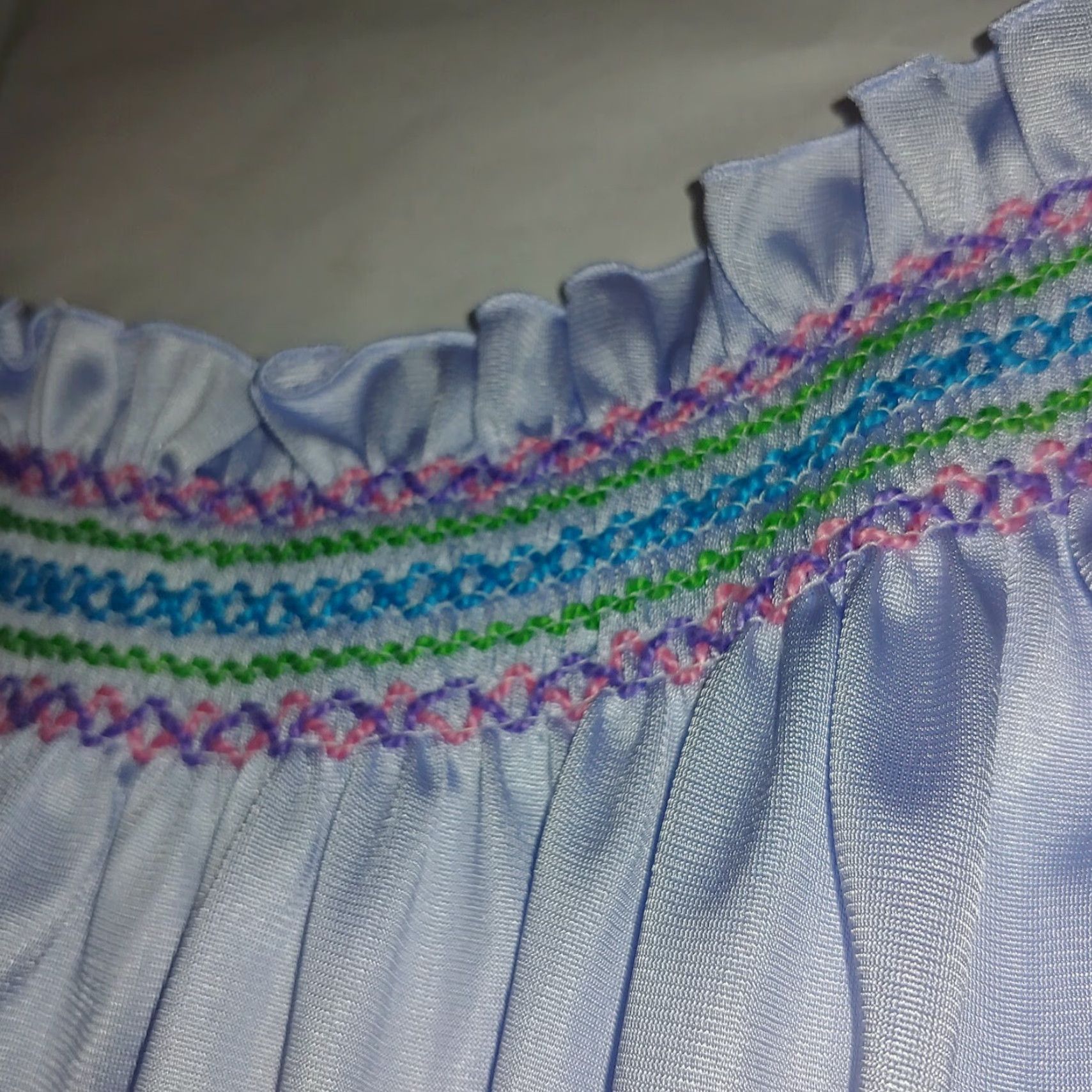 Vintage VANITY FAIR Nightgown Sleeveless Spaghetti Strap Gown Medium Blue Nylon Vintage Women Smocked Sleepswear Size ONE SIZE - 4 Thumbnail