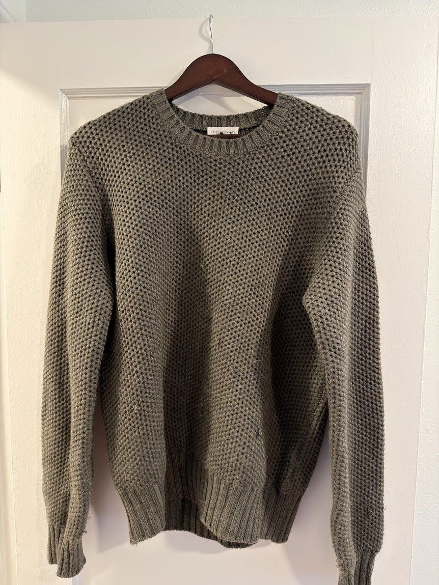 Spier & Mackay Moss Green Chunky Waffle Knit Crewneck Sweater Size US M / EU 48-50 / 2 - 1 Thumbnail