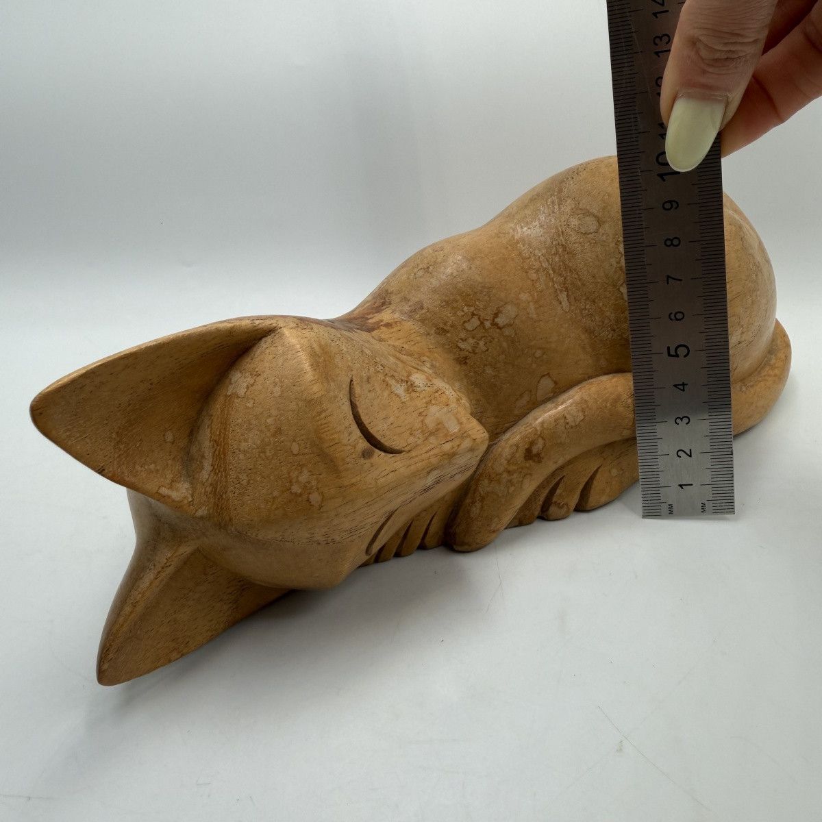 Vintage Vintage Hand Carved Solid Wood Sleeping Cat Figurine 27cm Size ONE SIZE - 6 Thumbnail