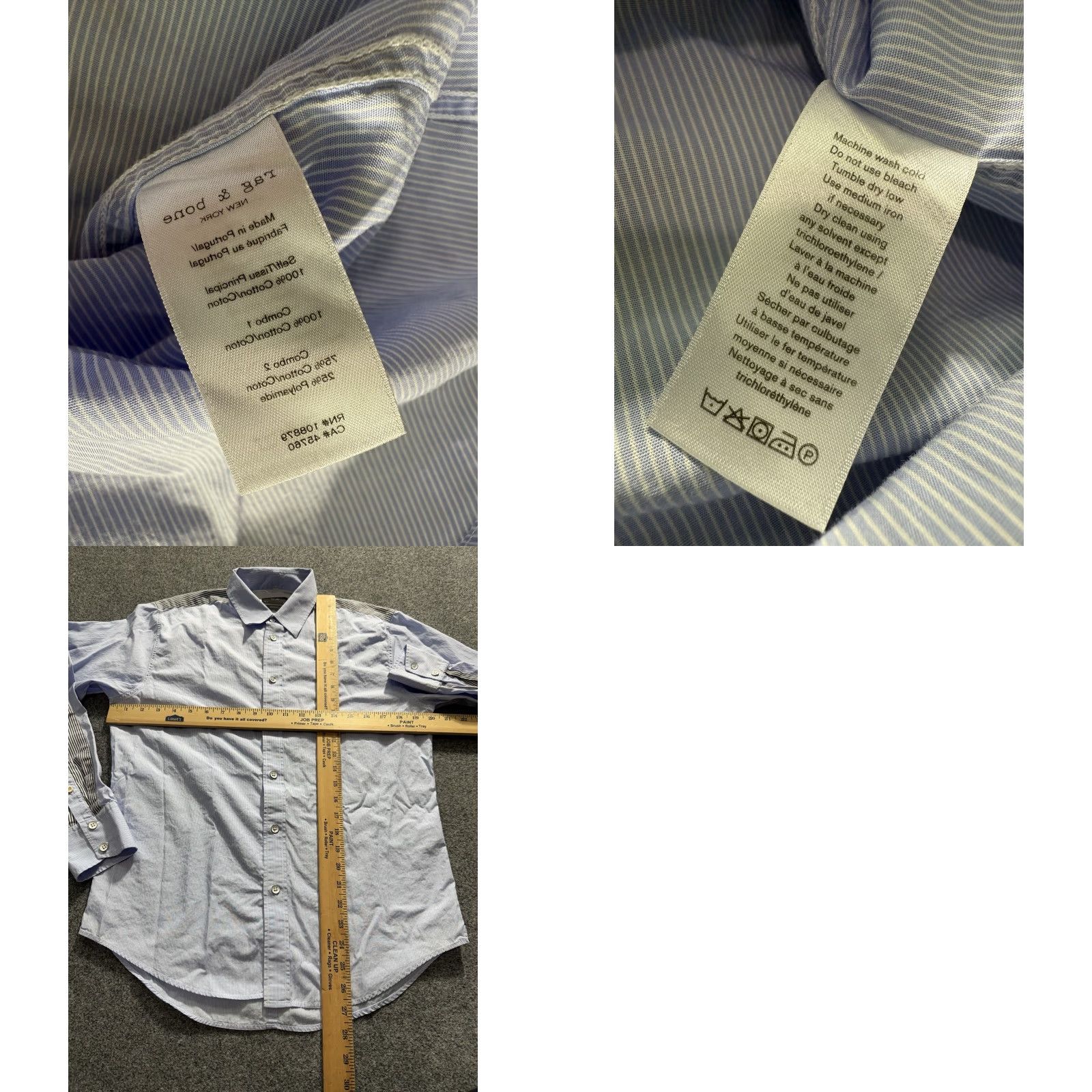 Rag & Bone rag & bone Shirt Mens S Blue Button-Up Long Sleeve Cotton Stretch Striped Casual Party/Cocktail Men Size US S / EU 44-46 / 1 - 8 Thumbnail