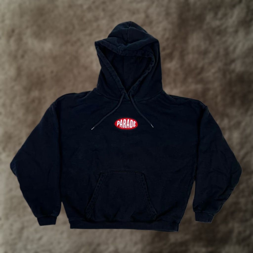 Vintage Parade Hoodie Mens Small Black Logo Patch Skater Pullover Fleece Sweatshirt Size US S / EU 44-46 / 1 - 1 Thumbnail