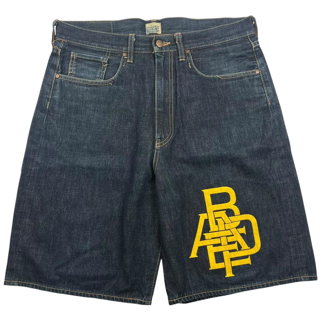 Bape Vintage 2000s Bape College Logo Denim Shorts Jorts Waist 35 Size US 35 - 1 Thumbnail