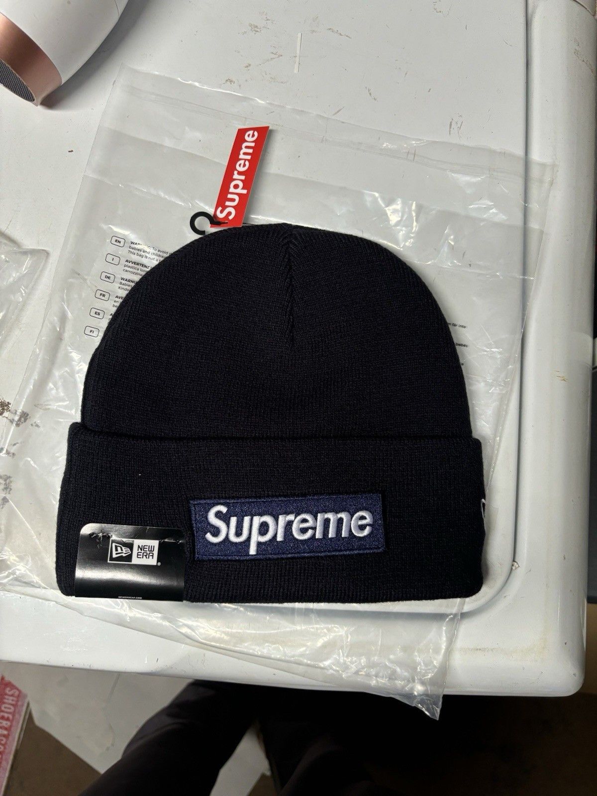 New Era × Supreme Supreme New Era Accent Beanie Navy | Grailed